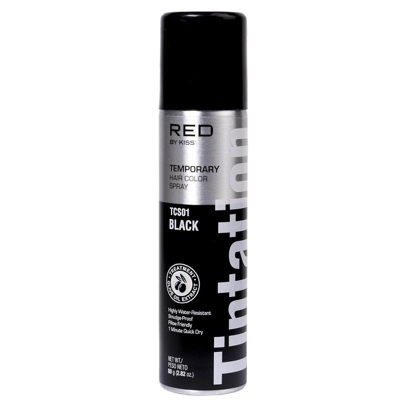 Spray Color Temporal para Cabello KISS 80g - Negro, Cobertura Raíces Grises