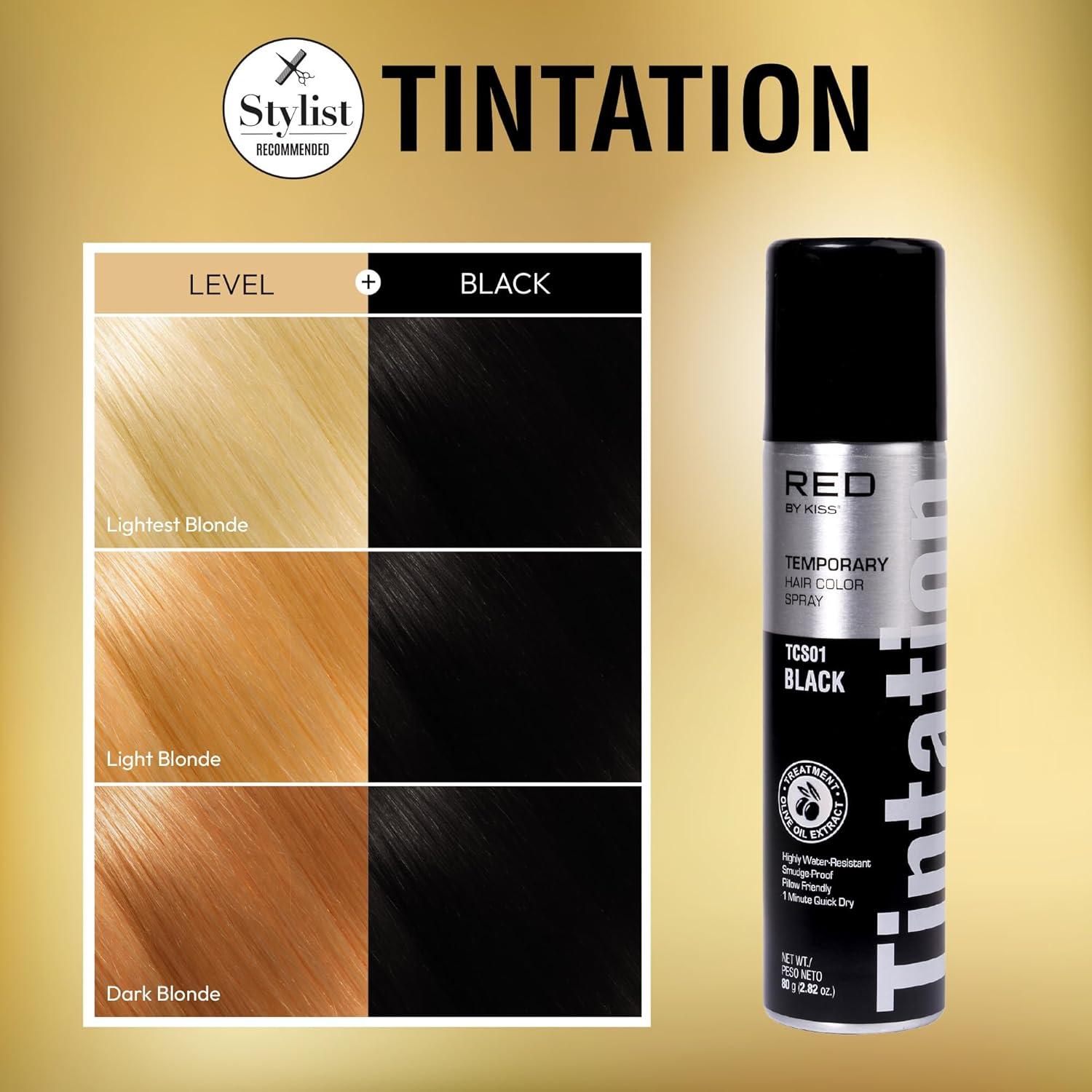 Spray Color Temporal para Cabello KISS 80g - Negro, Cobertura Raíces Grises