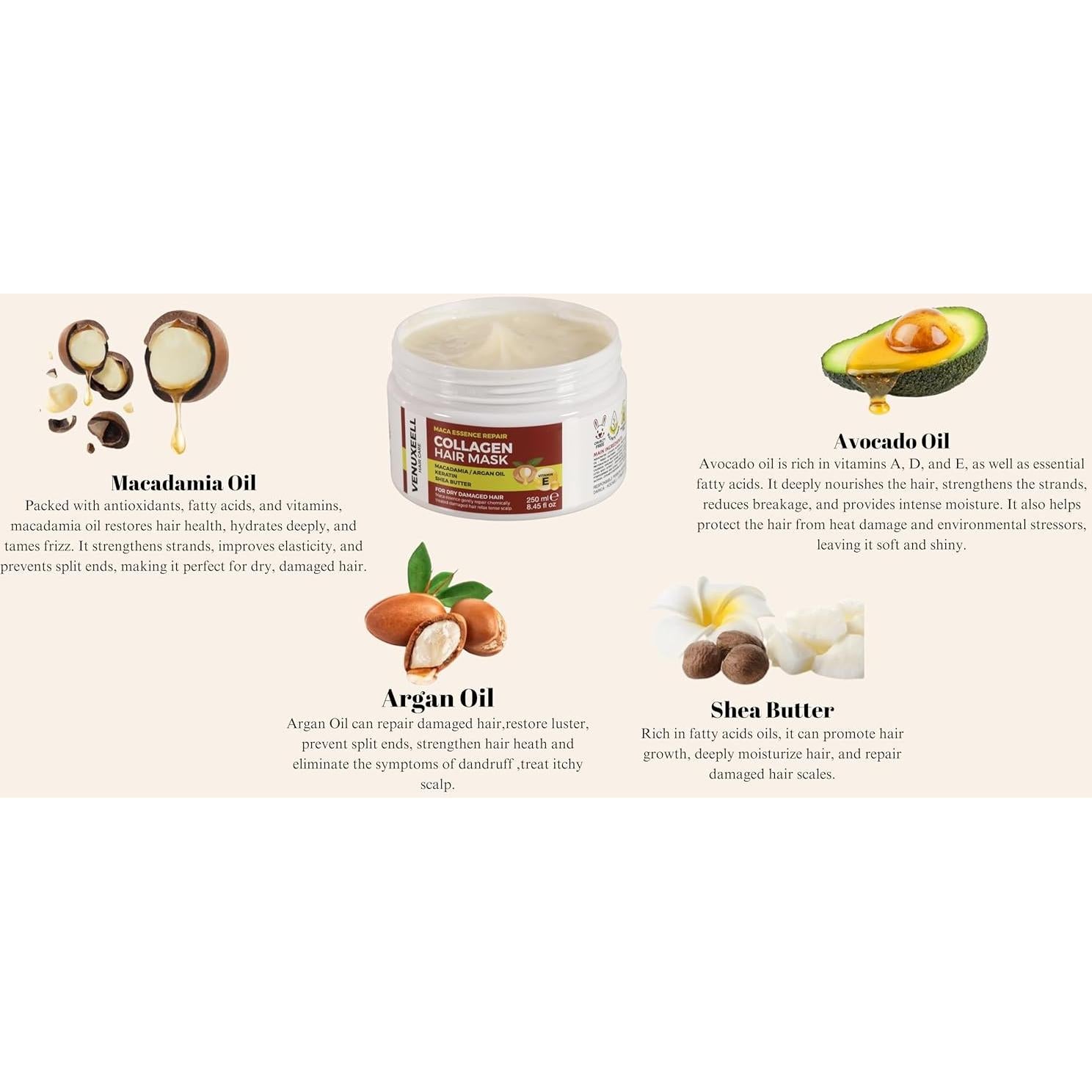 Mascarilla Acondicionadora Venuxeell 240g - Colágeno y Aceite de Argán