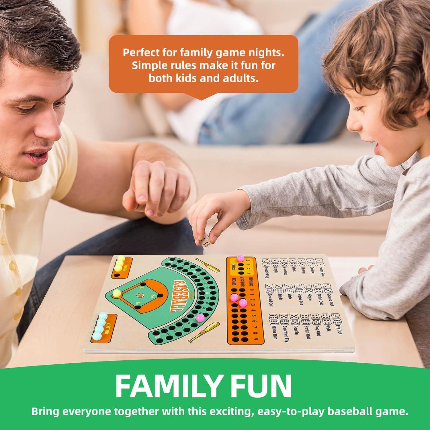 Juego de Mesa de Béisbol de Madera con Dados y Canicas
