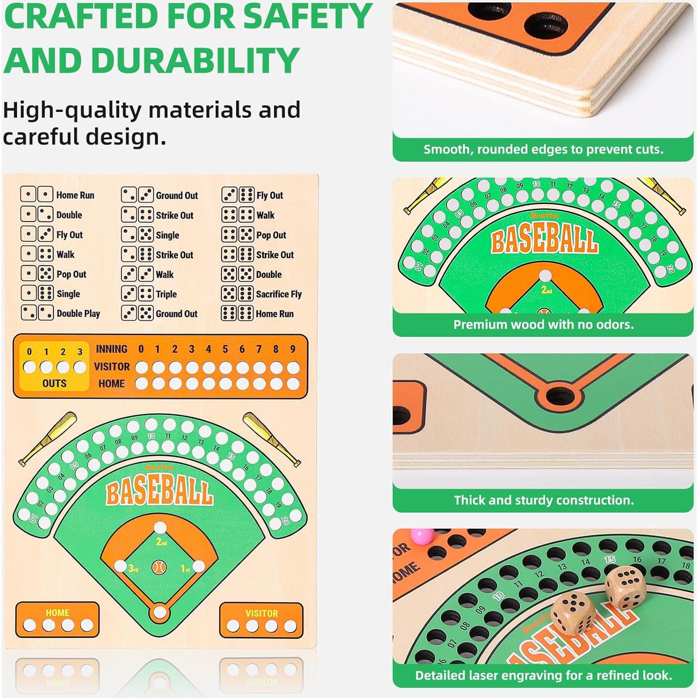 Juego de Mesa de Béisbol de Madera con Dados y Canicas