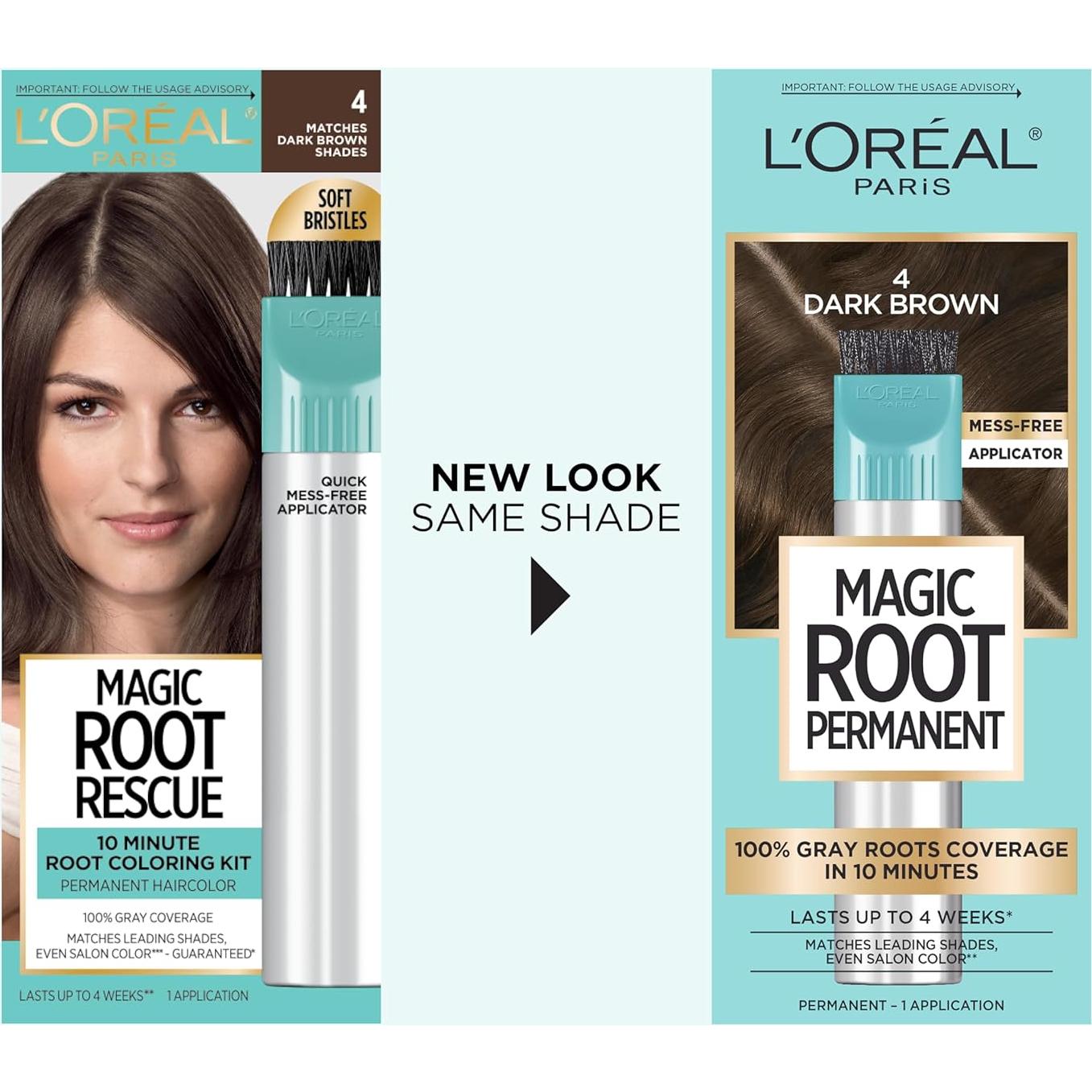 Kit de Coloración Permanente L'Oreal Paris Magic Root Rescue 4 Marrón Oscuro 28g