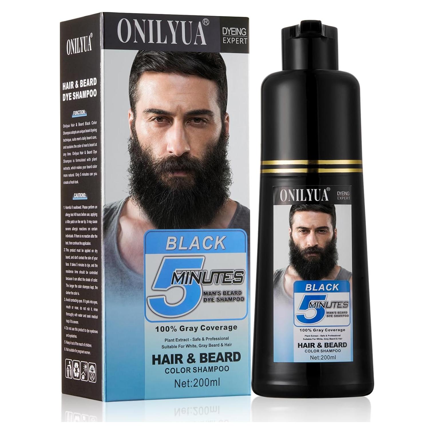 Tinte para Barba Onilyua 200ml - Champú Negro 3 en 1 para Hombres