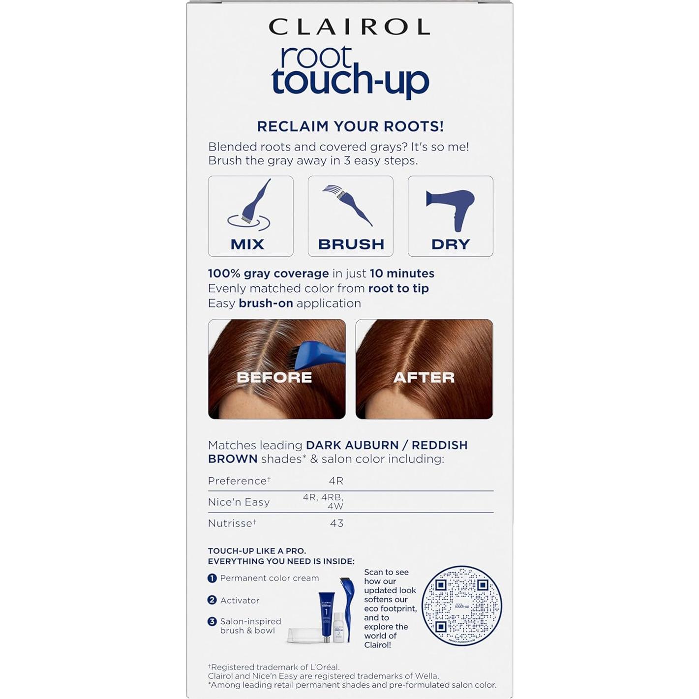 Clairol Root Touch-Up Tinte Cabello Permanente 4R Castaño Oscuro