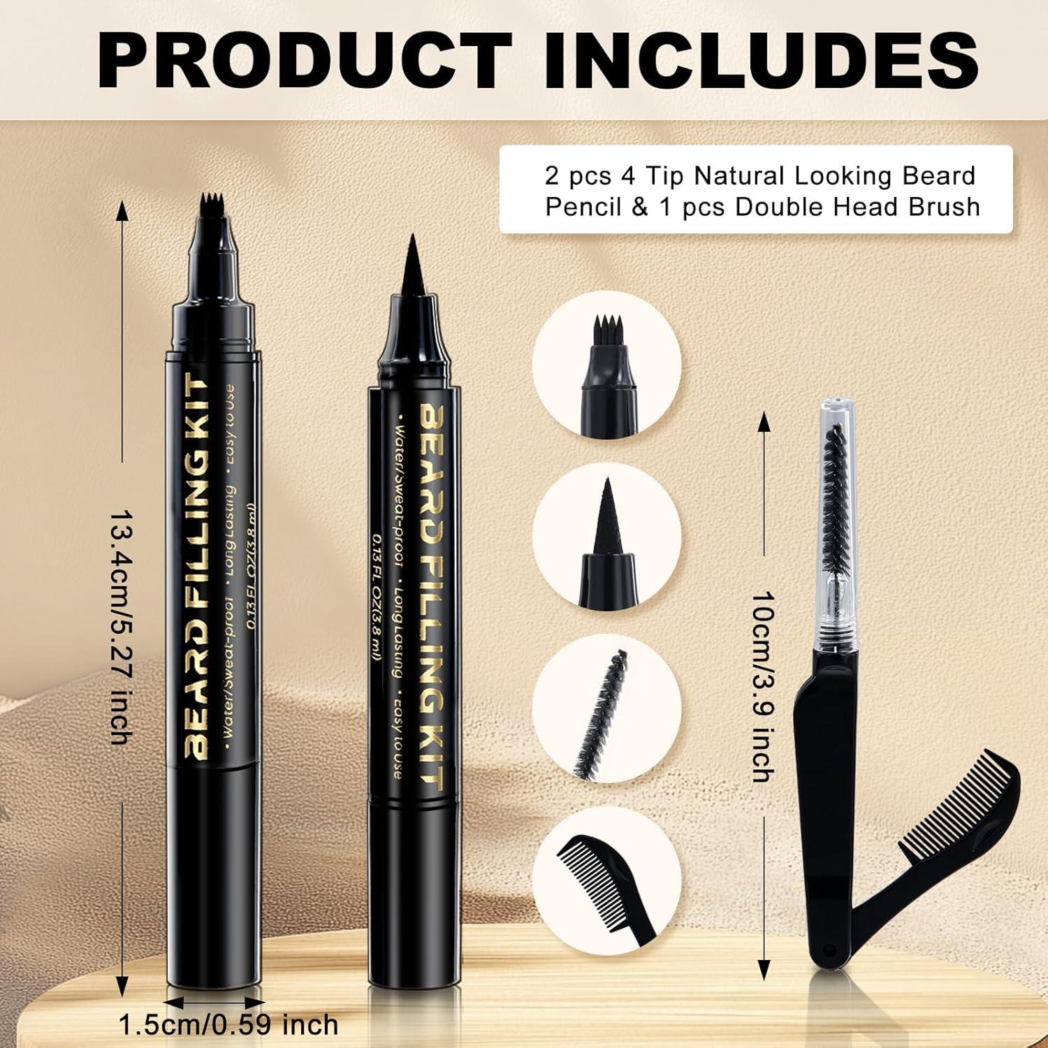 Rellenador de Barba AIHOPESTO - Lápiz Negro 4 Puntas + Cepillo