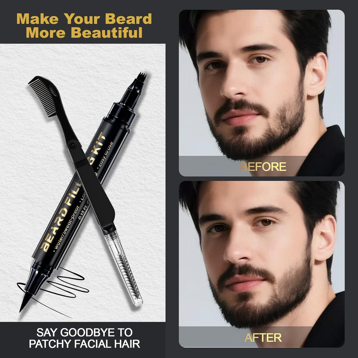 Rellenador de Barba AIHOPESTO - Lápiz Negro 4 Puntas + Cepillo