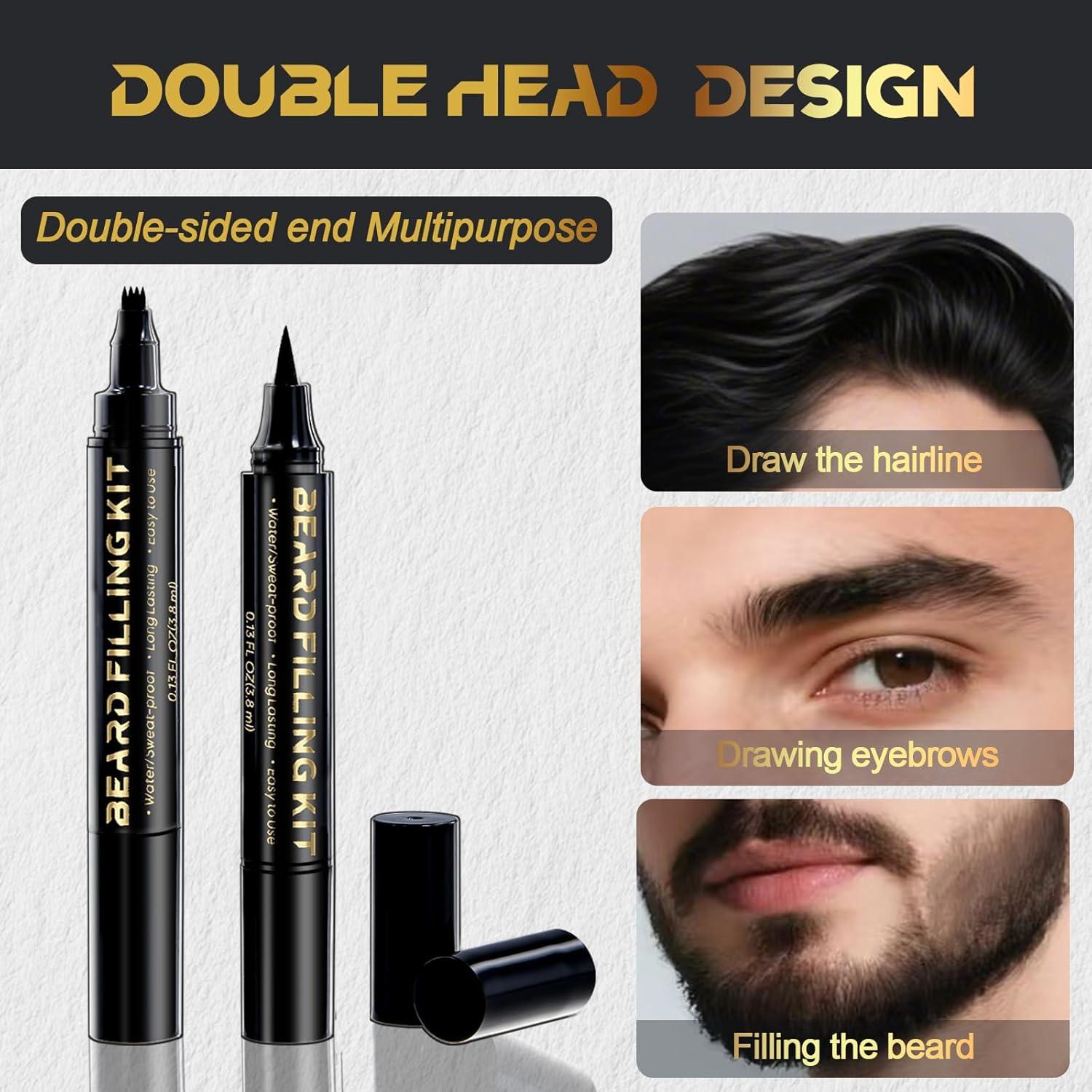 Rellenador de Barba AIHOPESTO - Lápiz Negro 4 Puntas + Cepillo