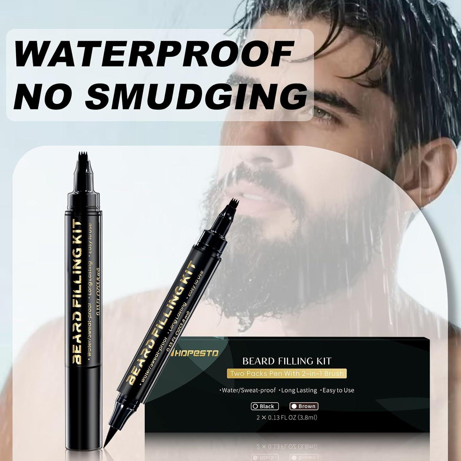 Rellenador de Barba AIHOPESTO - Lápiz Negro 4 Puntas + Cepillo