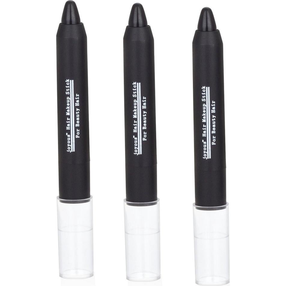 Professional Temporary Hair Chalk Pen Hair Dye Color Non-toxic No Mess Cover White Hair Color Patch Works on All Hair Natural Black Color 3 packs/set (Black)