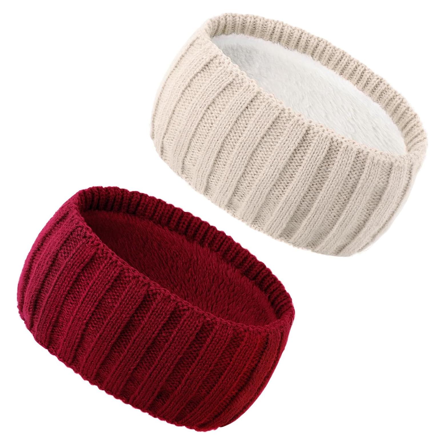 Diademas de Invierno AQOKKA para Mujeres - 2 Pcs Beige y Rojo