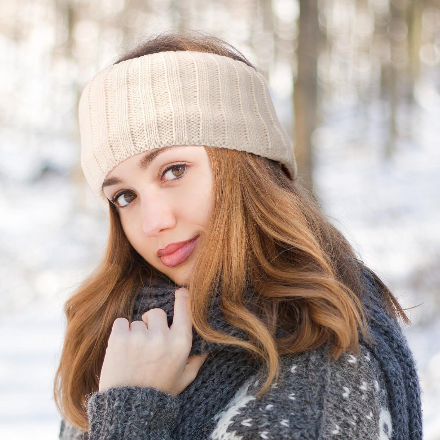 Diademas de Invierno AQOKKA para Mujeres - 2 Pcs Beige y Rojo