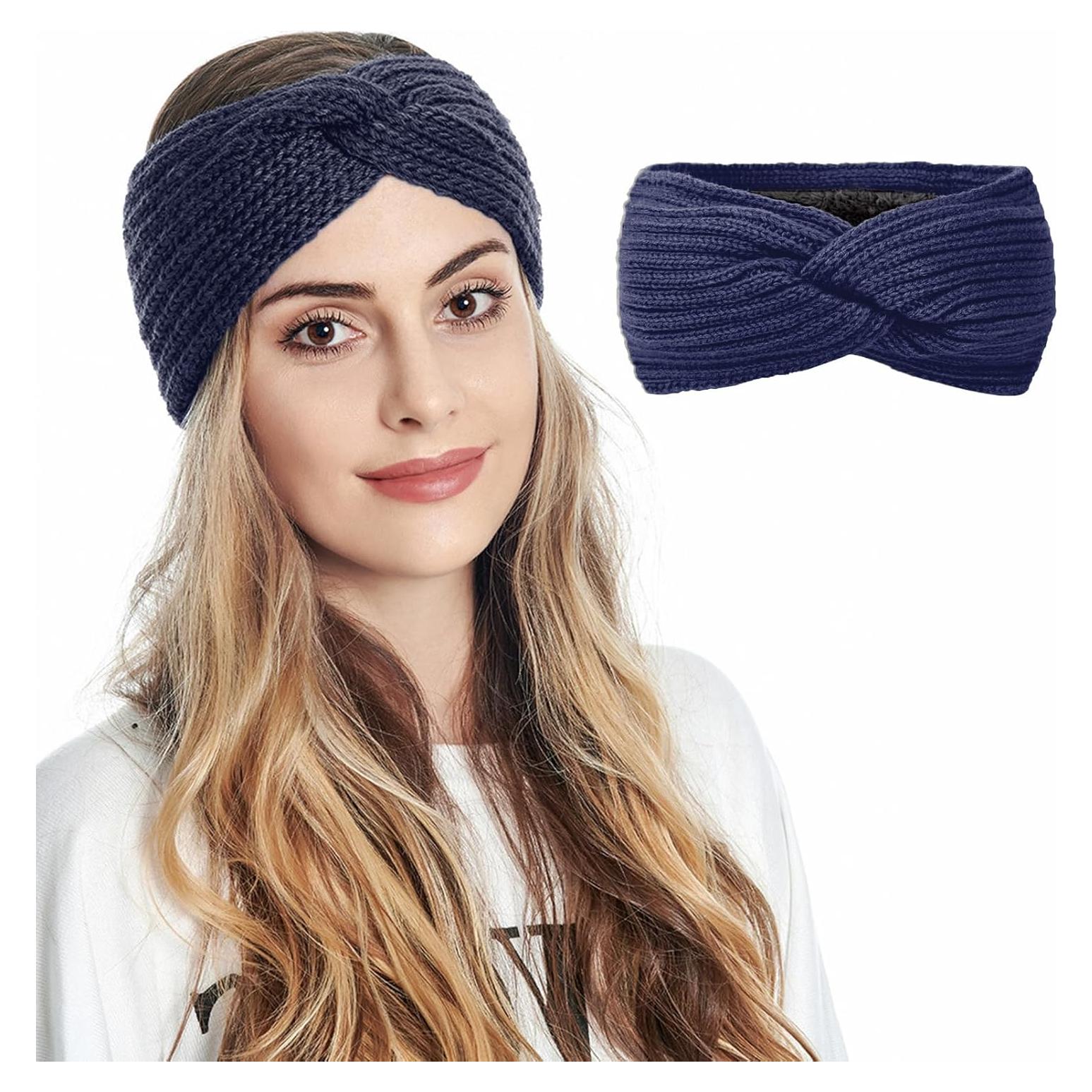 Diadema de Invierno para Mujeres STW-CCHB Azul Marino con Forro de Franela