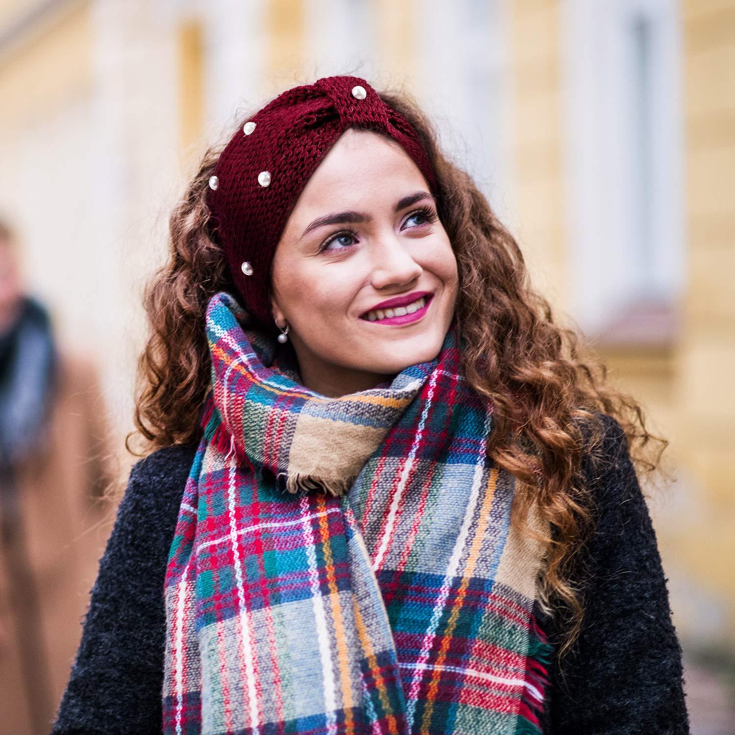 Diademas de Invierno Whaline 5 Piezas con Perlas y Punto