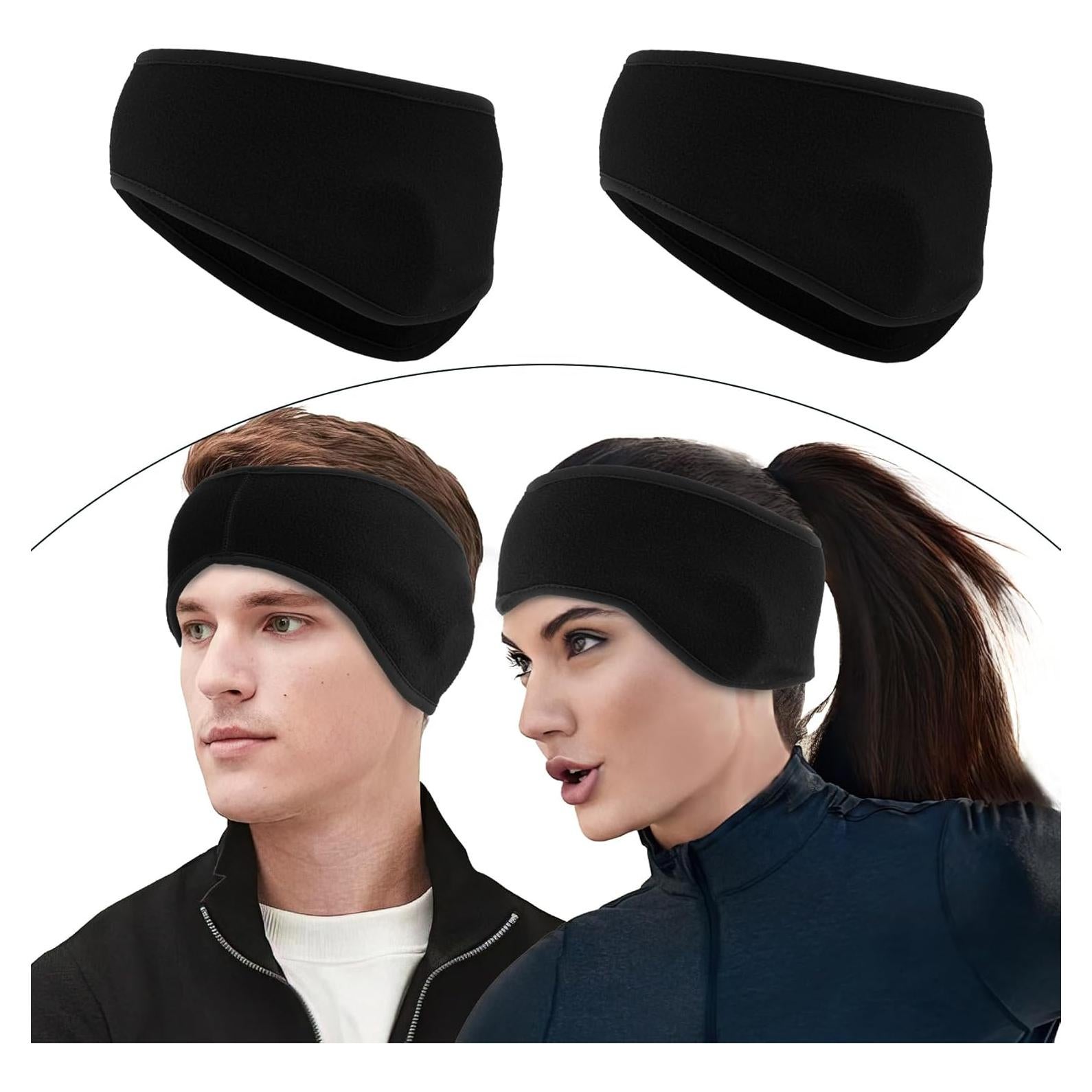 Cinta para la cabeza de forro polar negra Anpiwshjo - Calentador de orejas para invierno