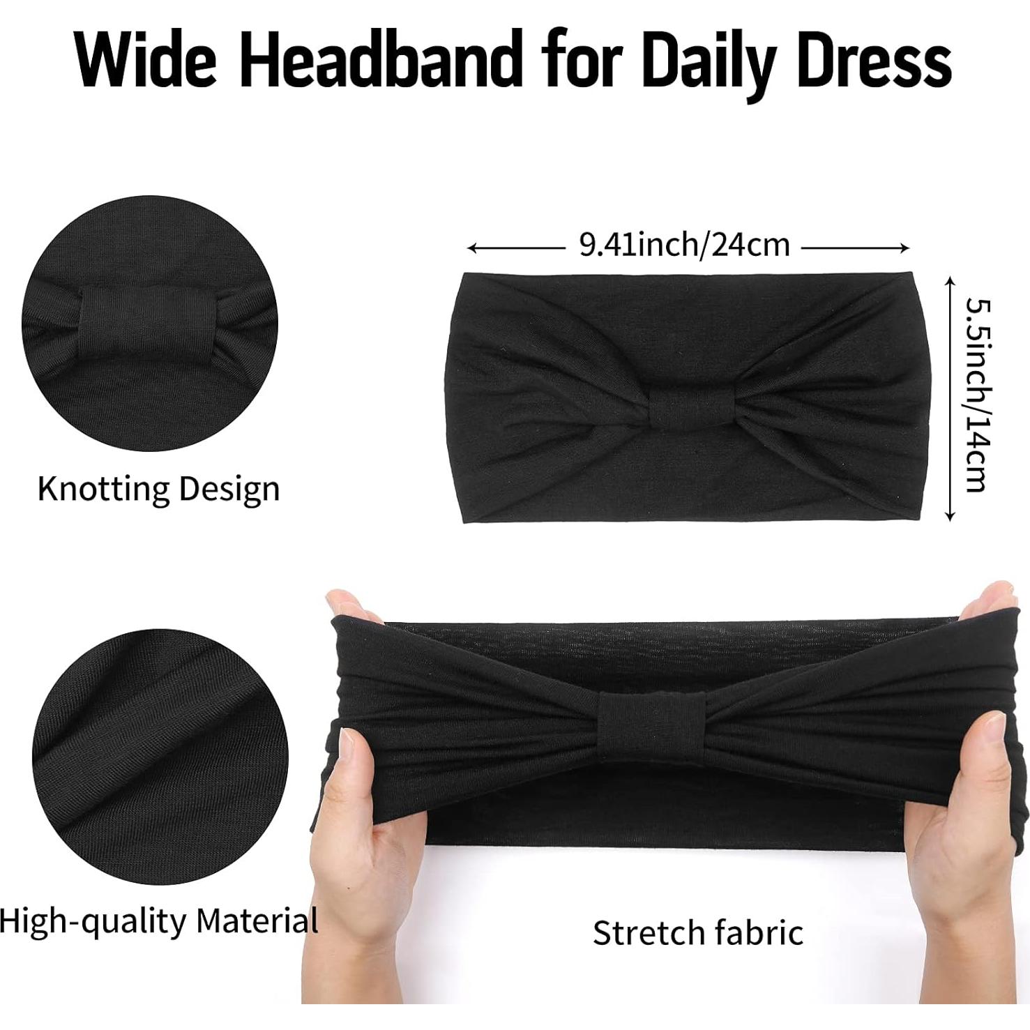 Paquete de 4 Diademas Anchas Negras Huachi para Mujeres