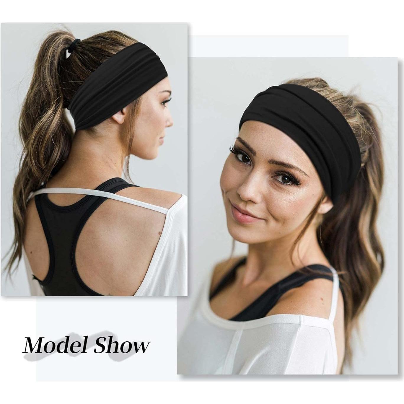 Paquete de 4 Diademas Anchas Negras Huachi para Mujeres