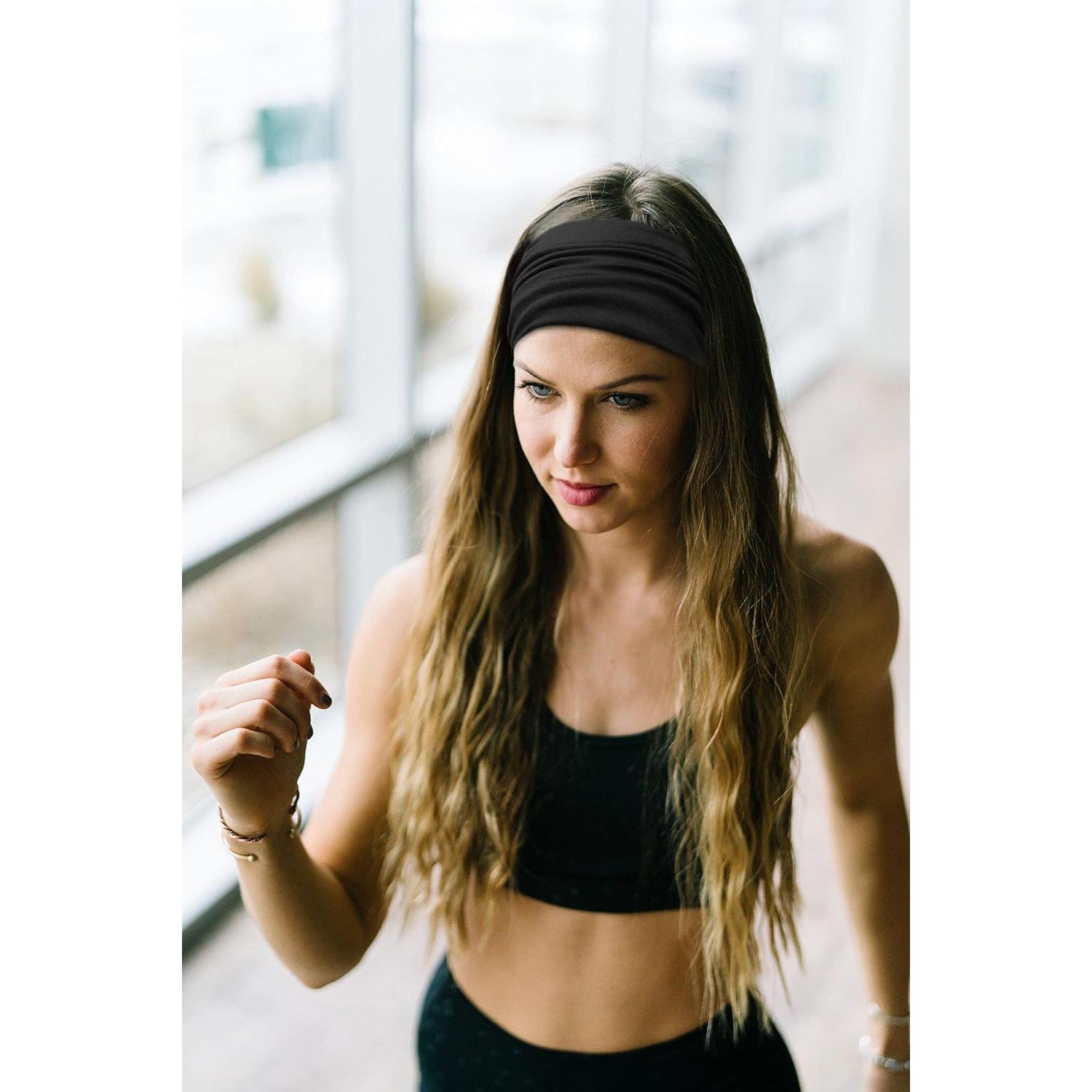 Paquete de 4 Diademas Anchas Negras Huachi para Mujeres