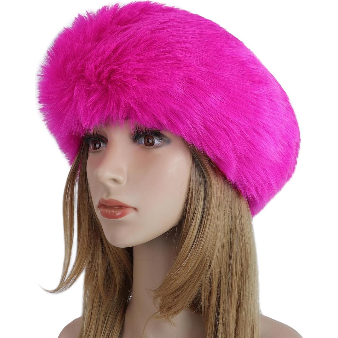 Diadema de Piel Sintética Esponjosa Aiphamy Rosa Invierno