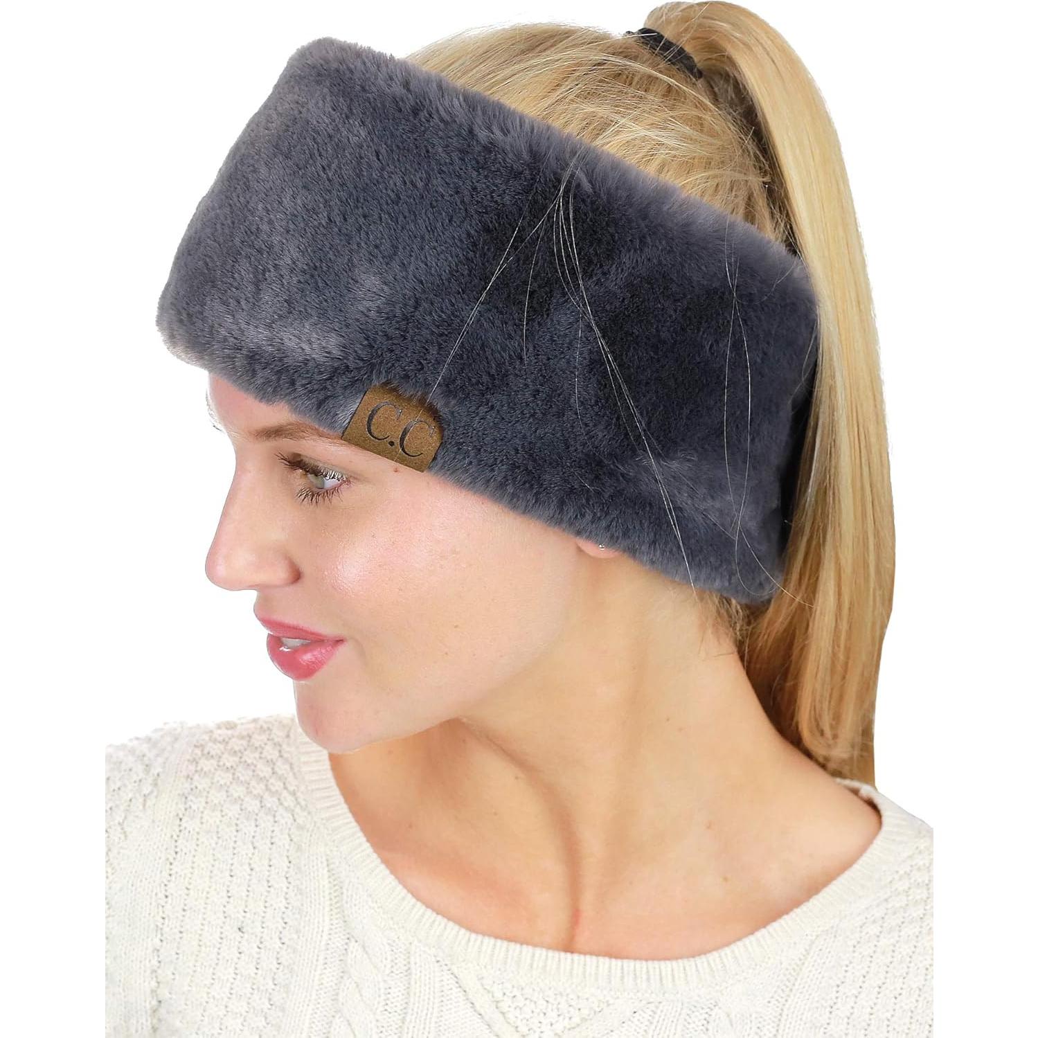 Banda para la cabeza mujer C.C. gris oscuro forro sherpa
