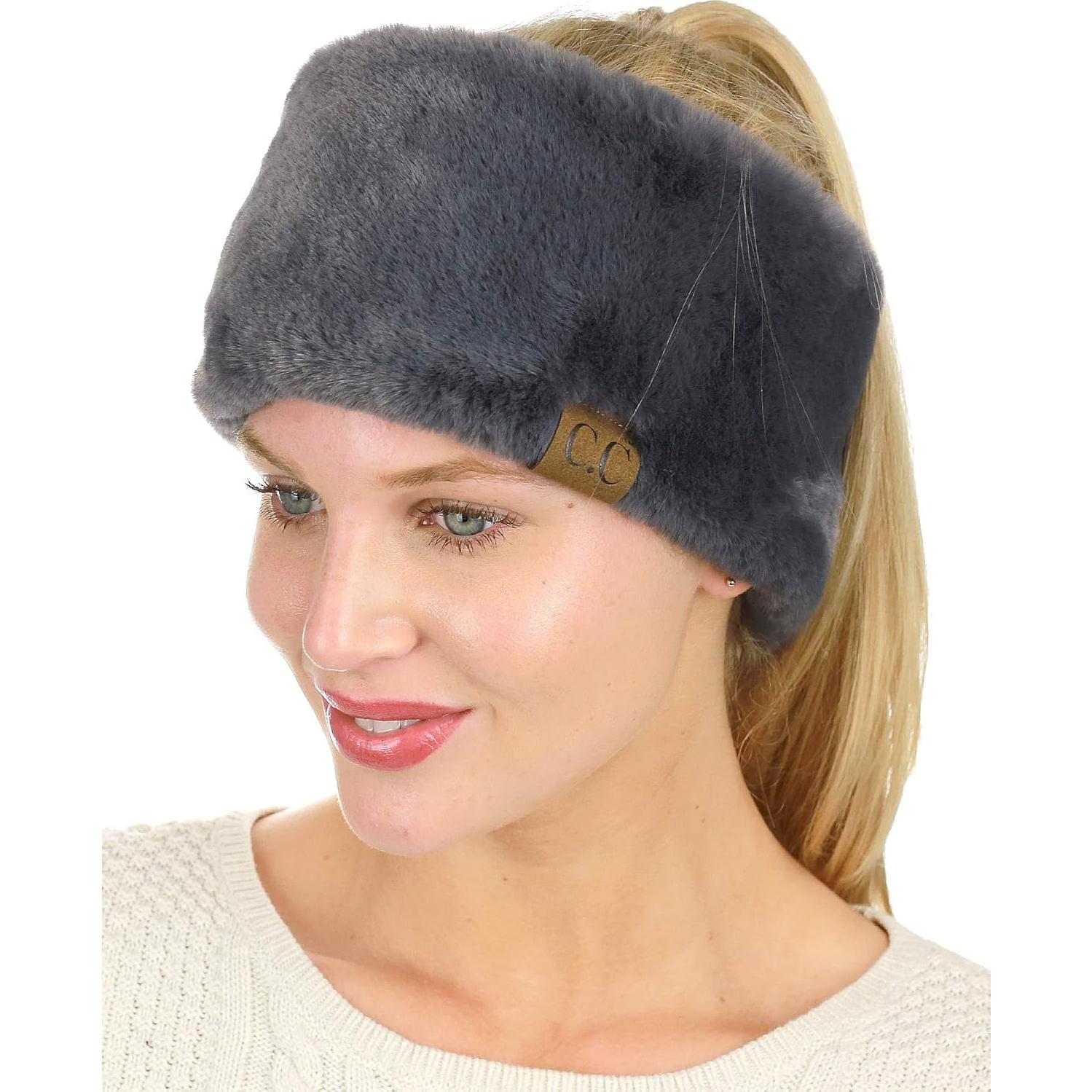 Banda para la cabeza mujer C.C. gris oscuro forro sherpa