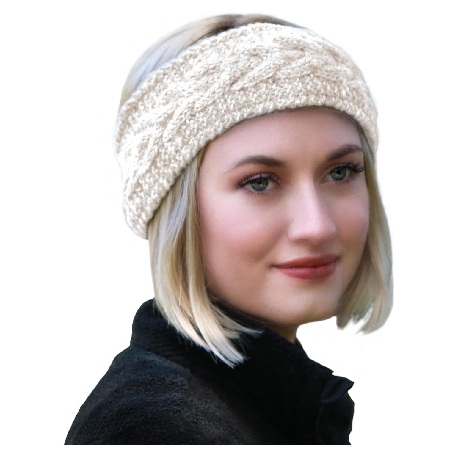 Diadema Ancha de Lana Nepalí - Hecho a Mano - Blanca