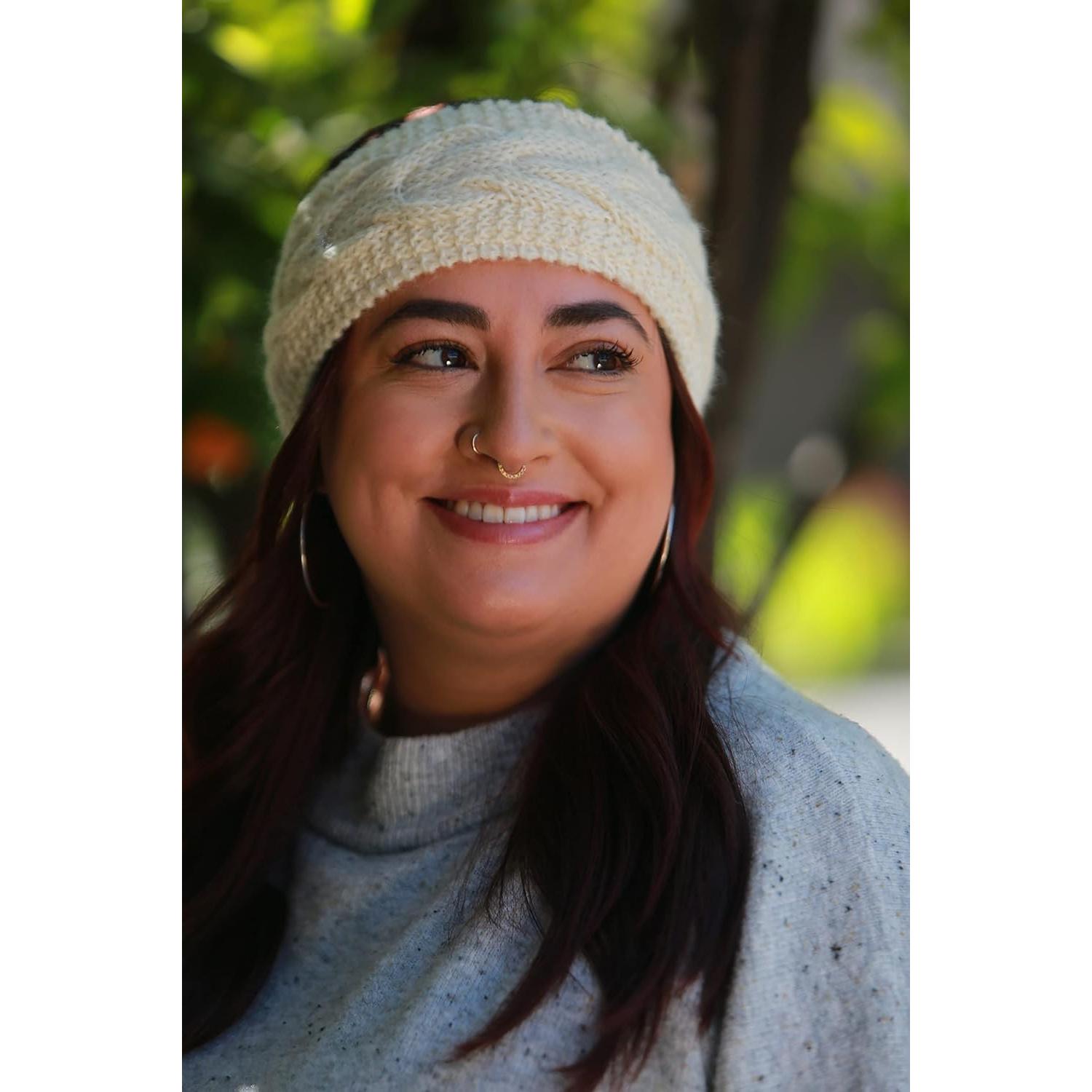 Diadema Ancha de Lana Nepalí - Hecho a Mano - Blanca