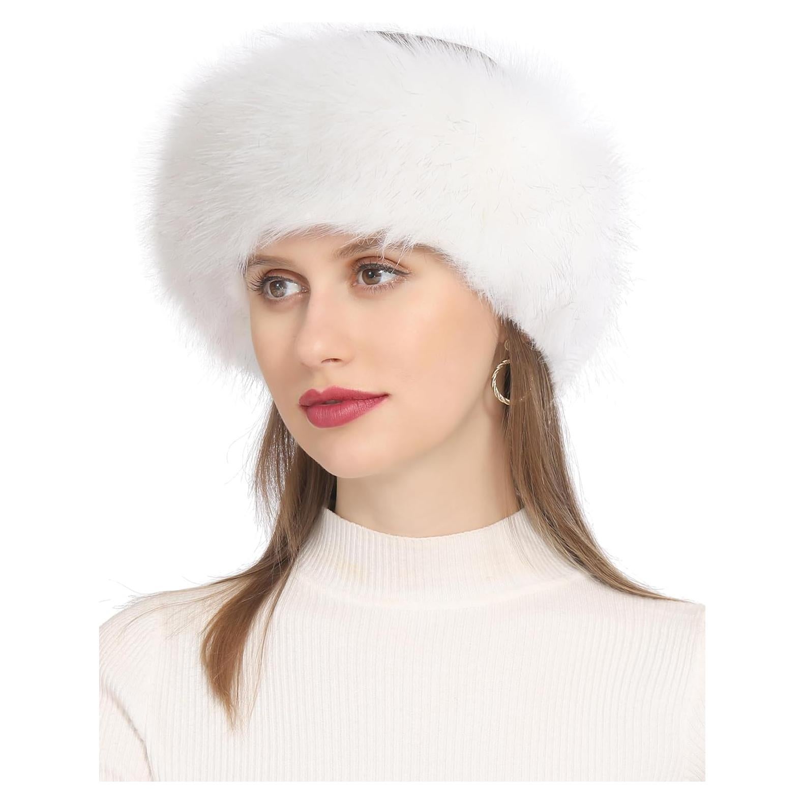 Diadema Calentadora de Oídos Piel Sintética Blanca Mujer