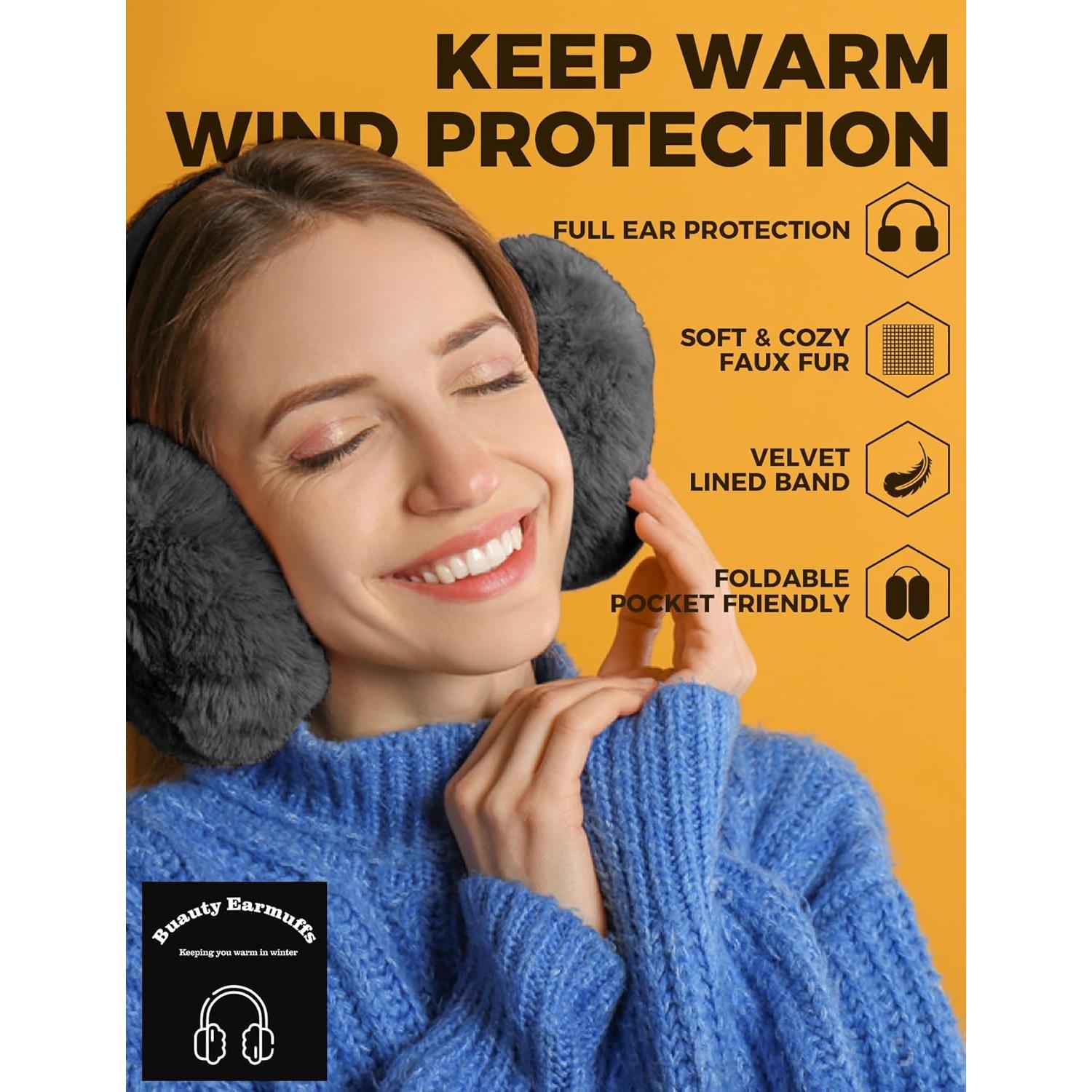 Orejeras de Invierno Buauty Unisex Negras Suaves y Cálidas