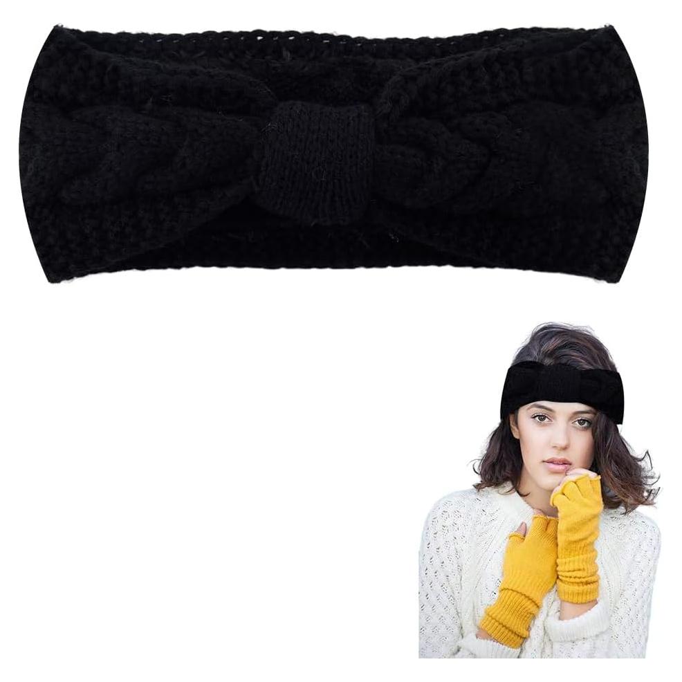 Diadema de Lana Fuzzy Yreamont Negra Ajustable para Mujeres