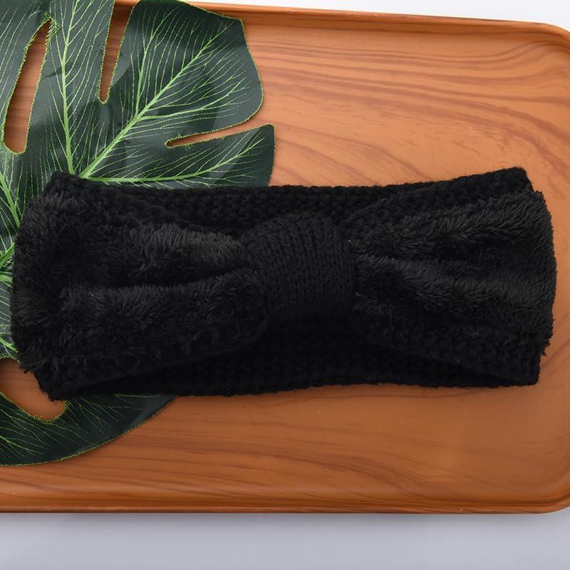 Diadema de Lana Fuzzy Yreamont Negra Ajustable para Mujeres