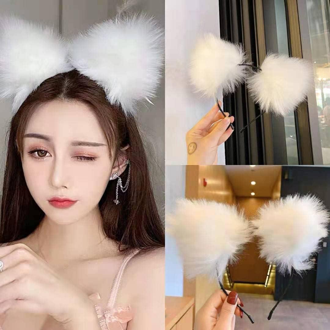 Diadema LED con Orejas de Gato Winvin - Blanca, 18x15cm