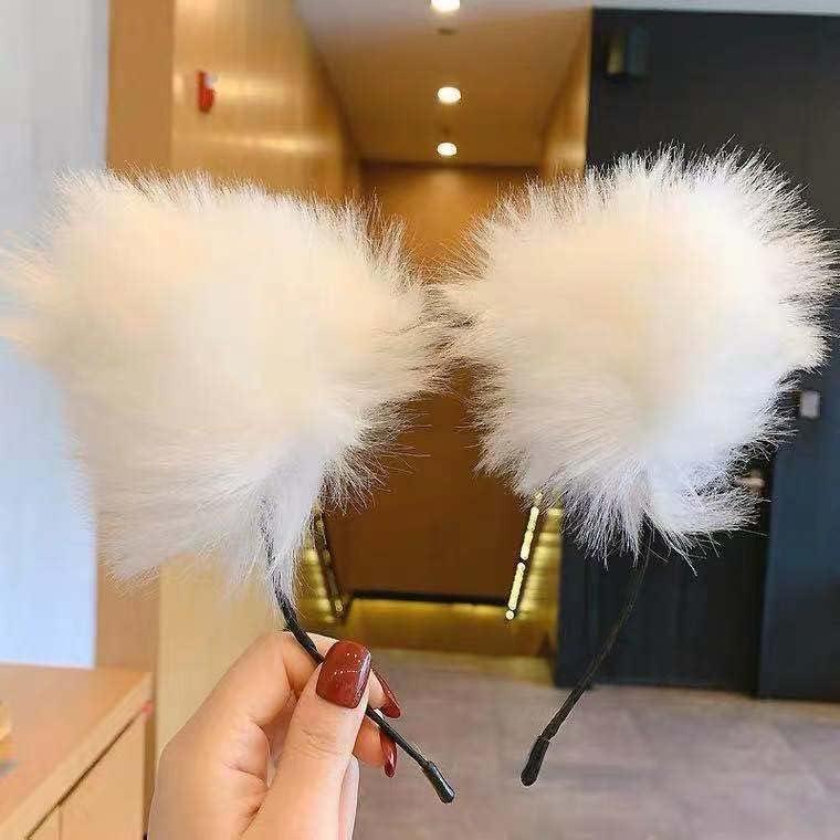 Diadema LED con Orejas de Gato Winvin - Blanca, 18x15cm