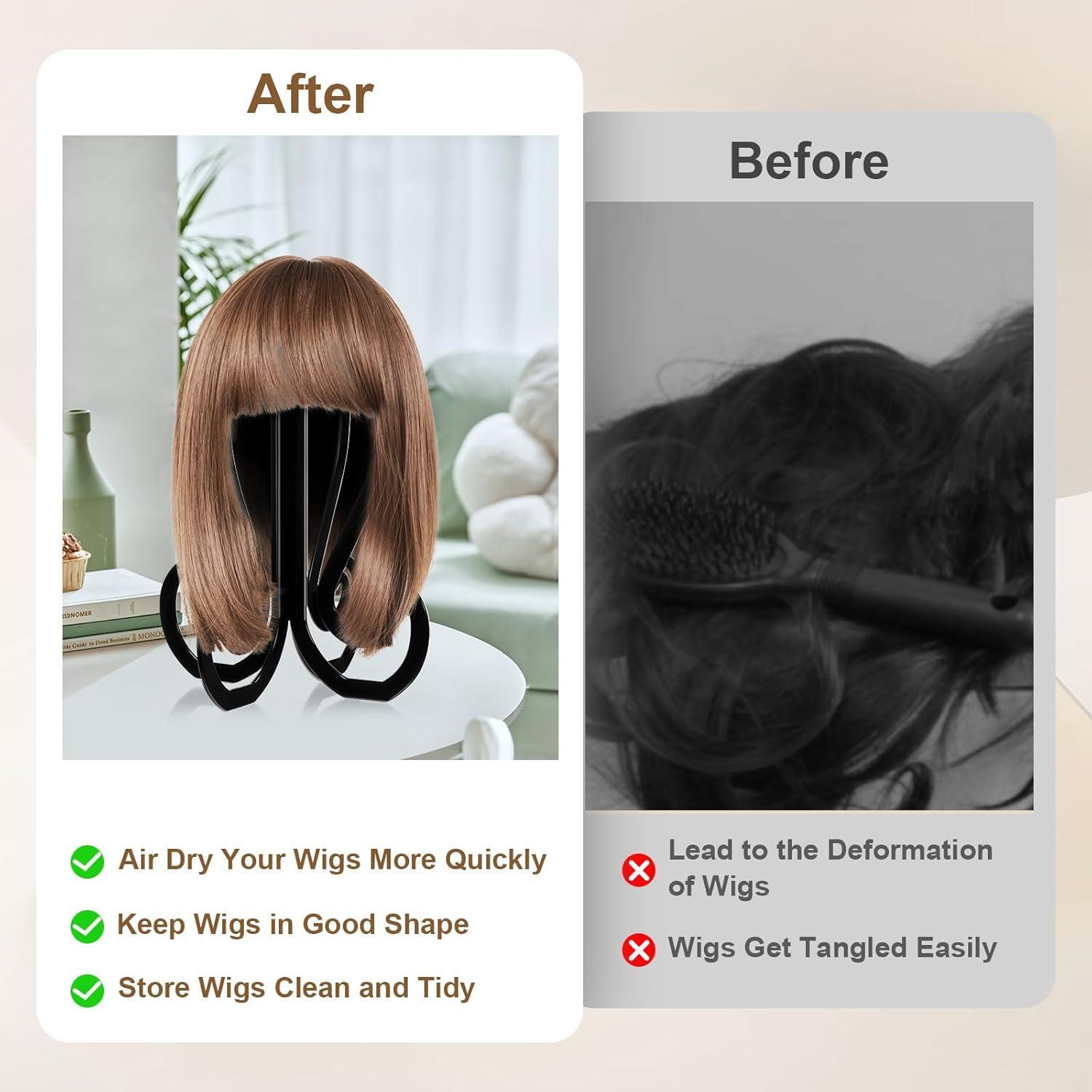 Soporte para Pelucas Grevosea Negro 36 cm Portátil y Duradero