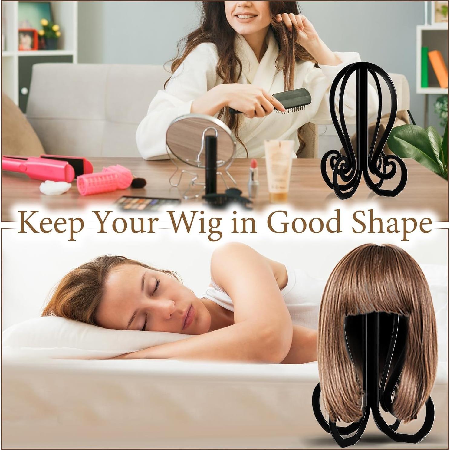 Soporte para Pelucas Grevosea Negro 36 cm Portátil y Duradero