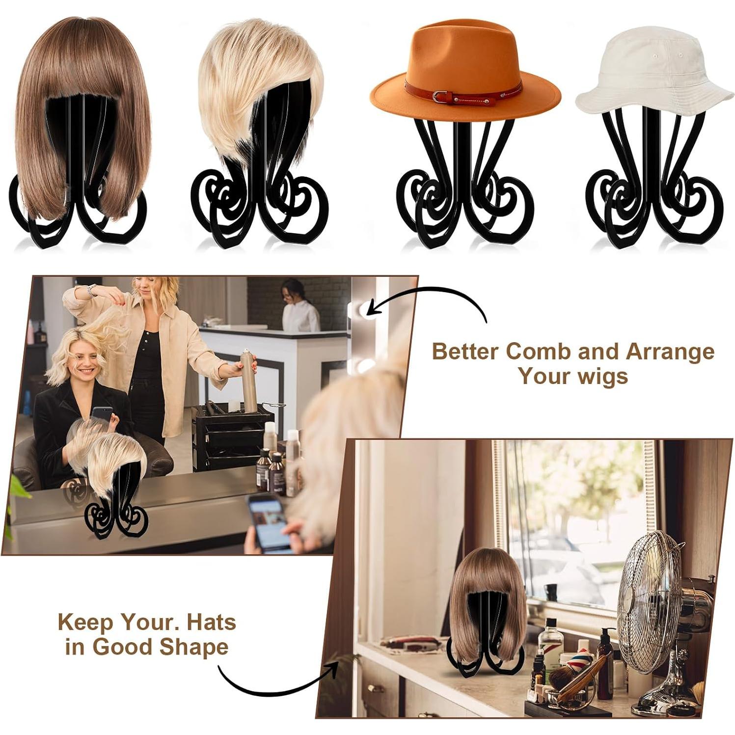 Soporte para Pelucas Grevosea Negro 36 cm Portátil y Duradero