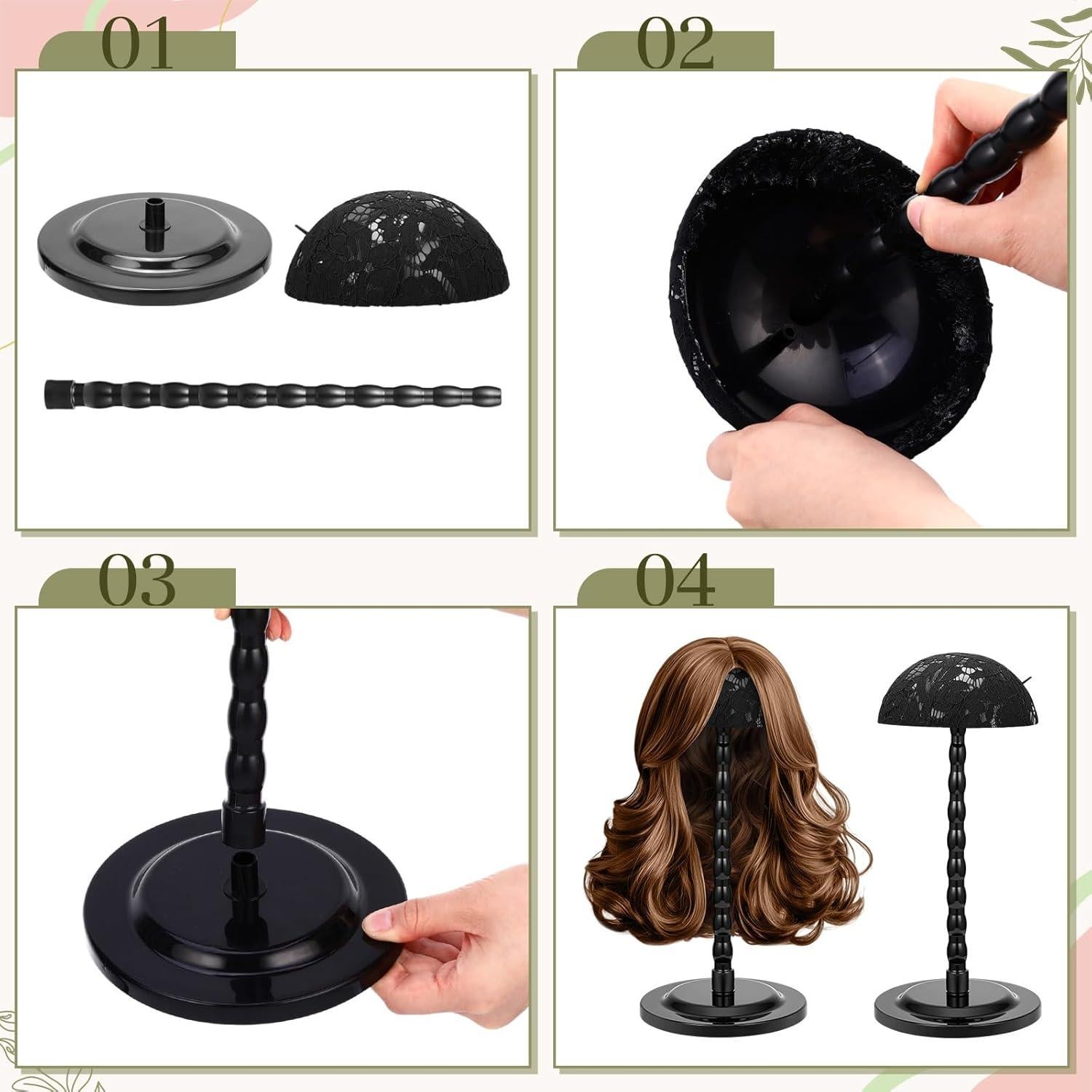 Soporte para Pelucas Geelin - 4 Piezas Antideslizantes 35.1 cm Negro