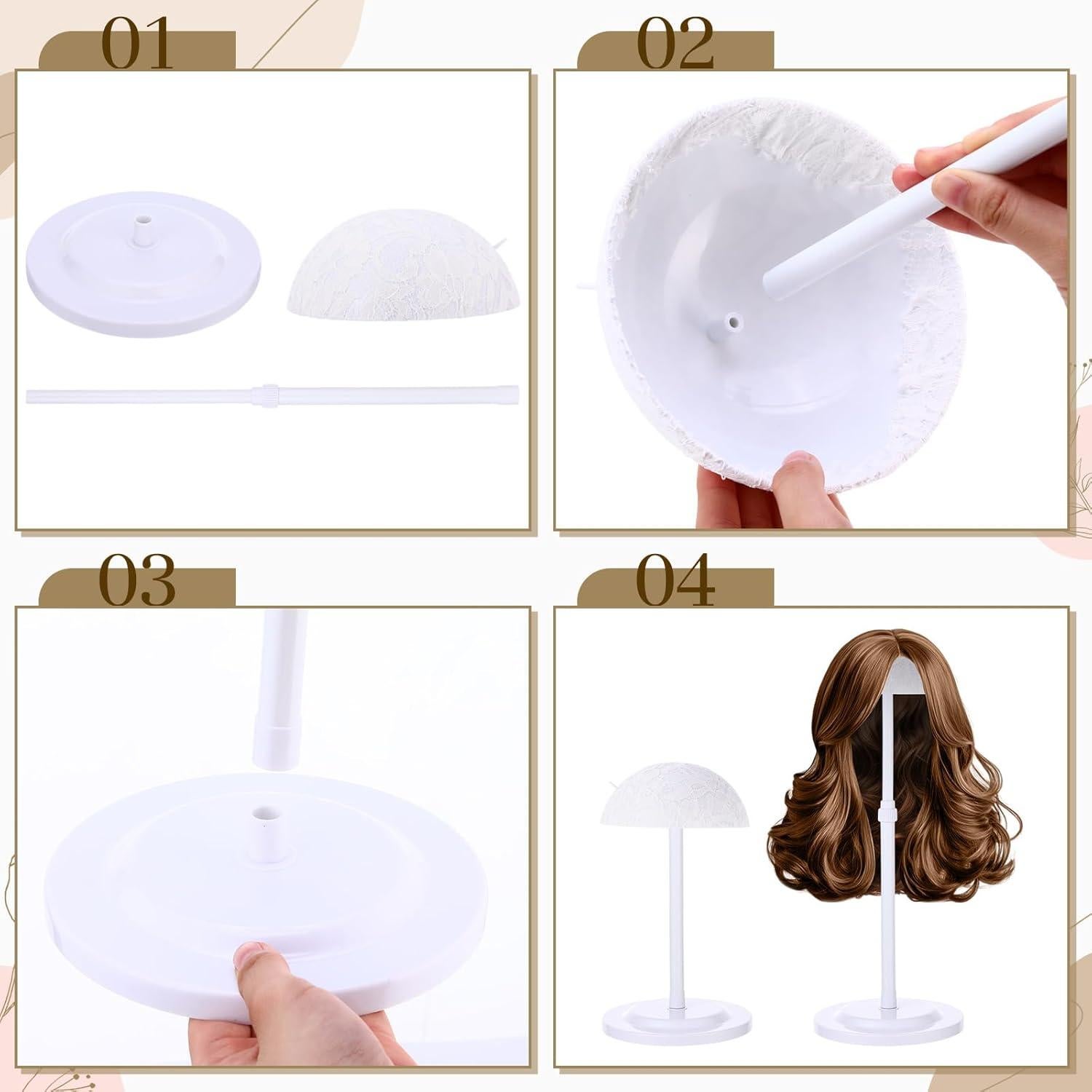 Soporte para Pelucas Geelin 4 Piezas Altura Ajustable Blanco