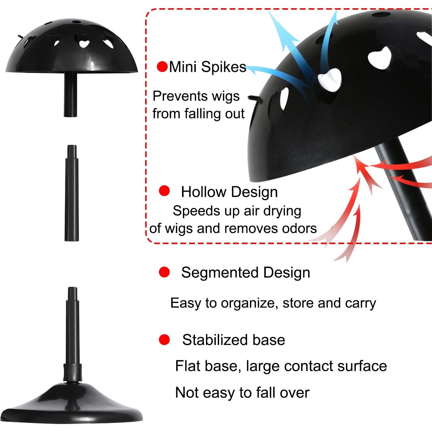 Soporte para Pelucas Portátil Desmontable Antideslizante Negro 33cm