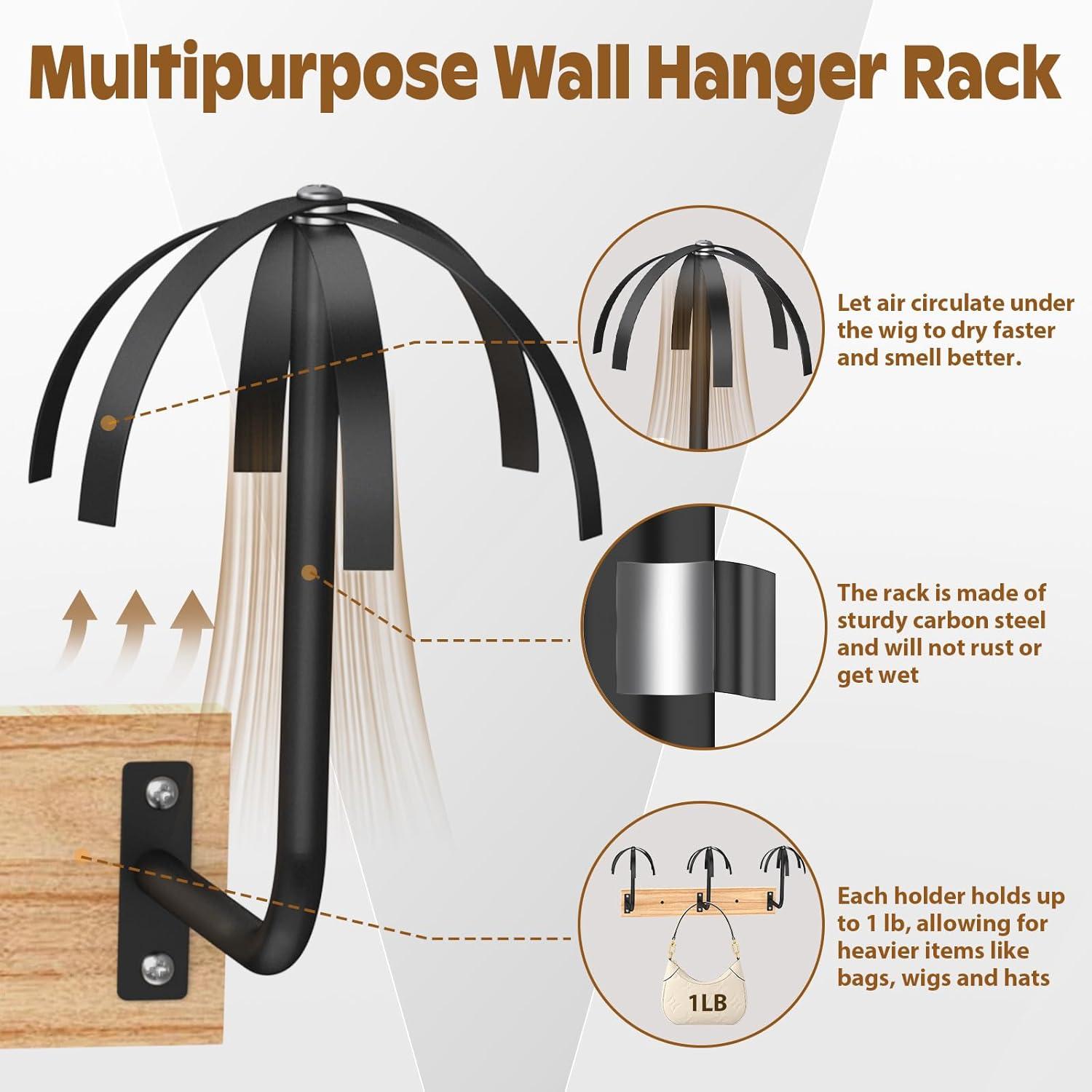 Soporte de Peluca Colgante Yingsi-fty para 6 Pelucas Negro