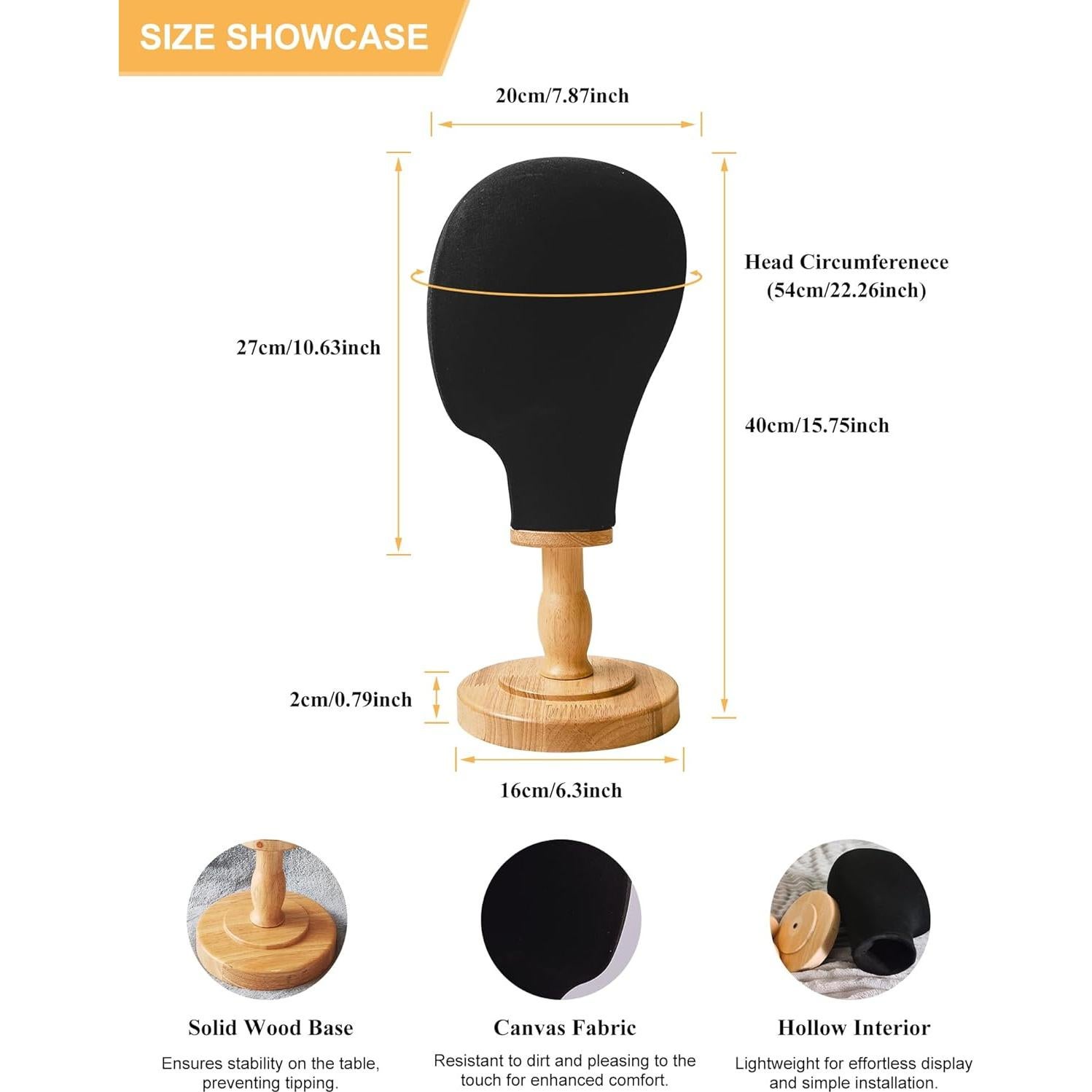 Soporte para Cabeza de Peluca CHADWICK 54 cm Lienzo y Madera