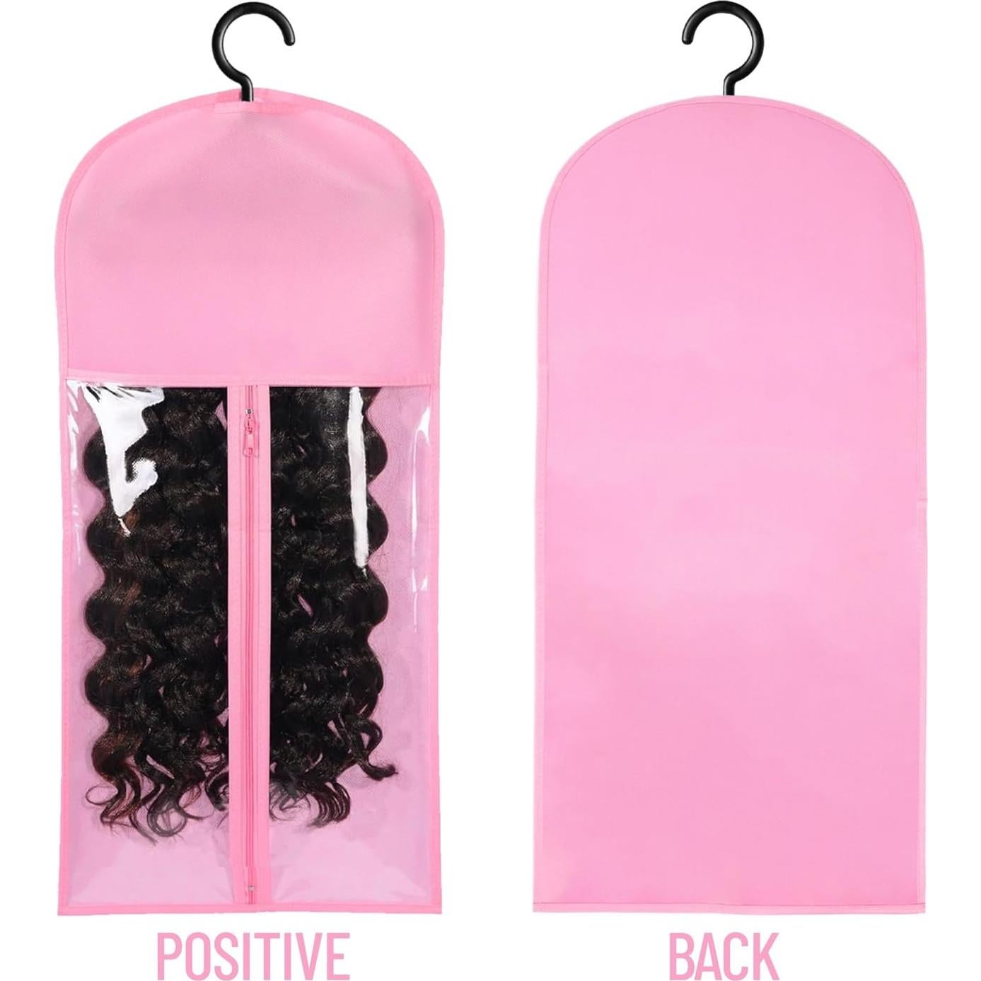 3PCS Bolsas de Almacenamiento para Pelucas AIHOPESTO Rosa