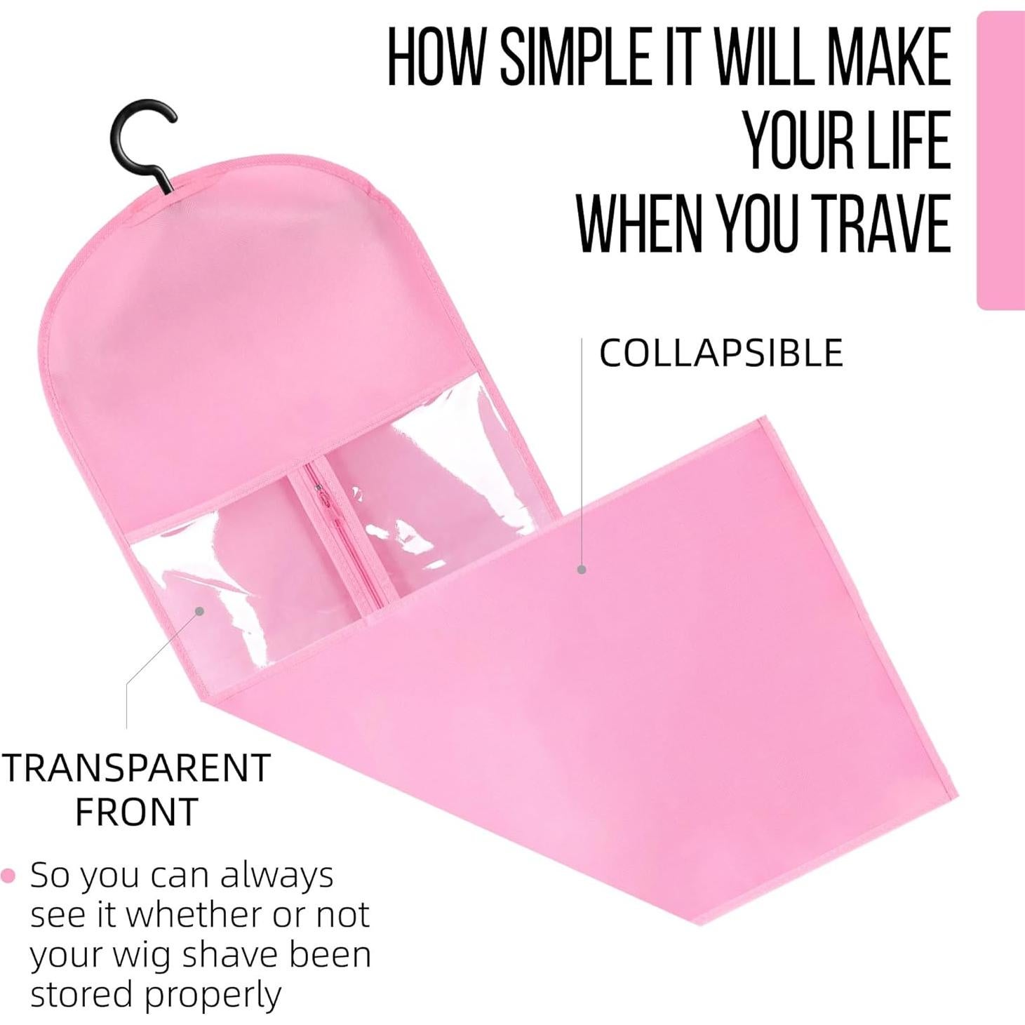 3PCS Bolsas de Almacenamiento para Pelucas AIHOPESTO Rosa