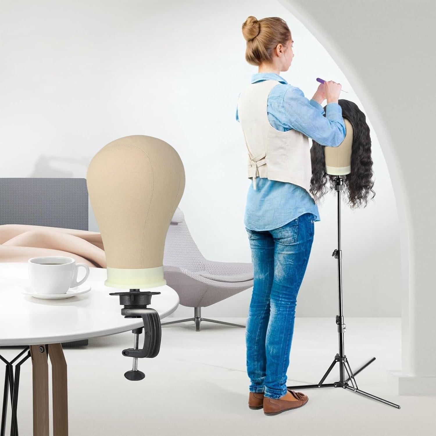 Cabeza de Maniquí para Pelucas AliLeader 24" Lienzo Duradera