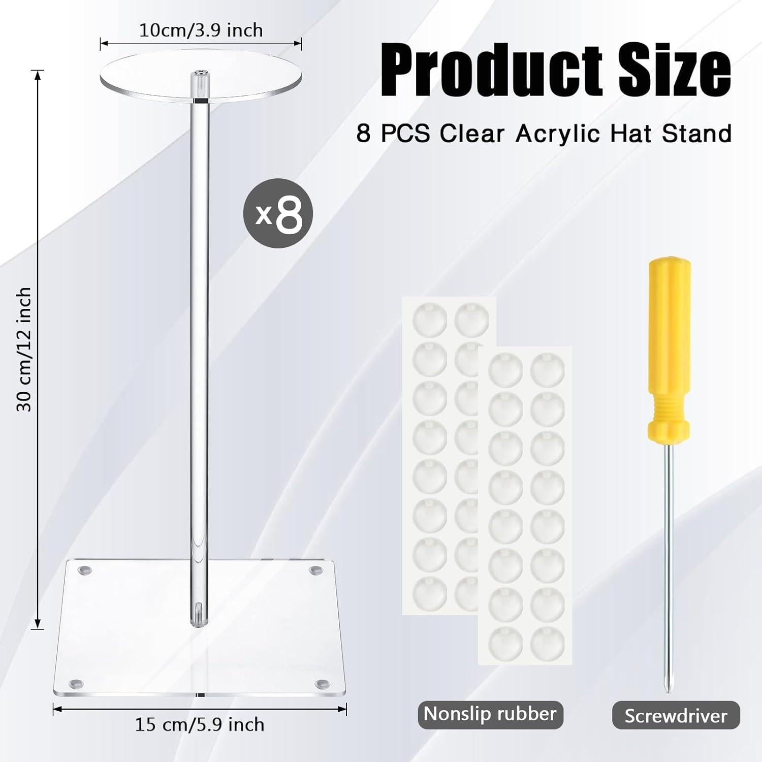 Soporte de Sombrero Acrílico Leinuosen 30.48 cm 8 Pcs Antideslizante