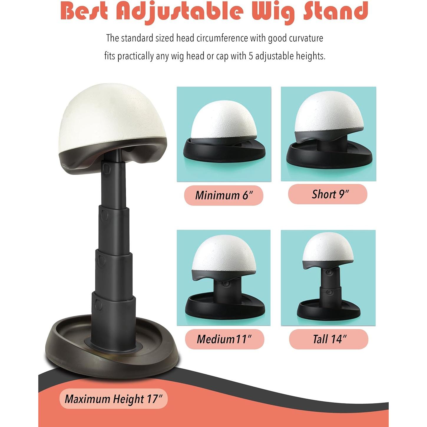 Soporte de Peluca Ajustable Adolfo Design - Negro, 5 Alturas