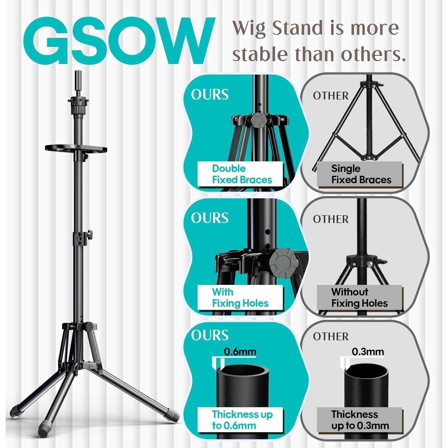 Soporte de Peluca Trípode GSOW Ajustable 79-145 cm con Bandeja