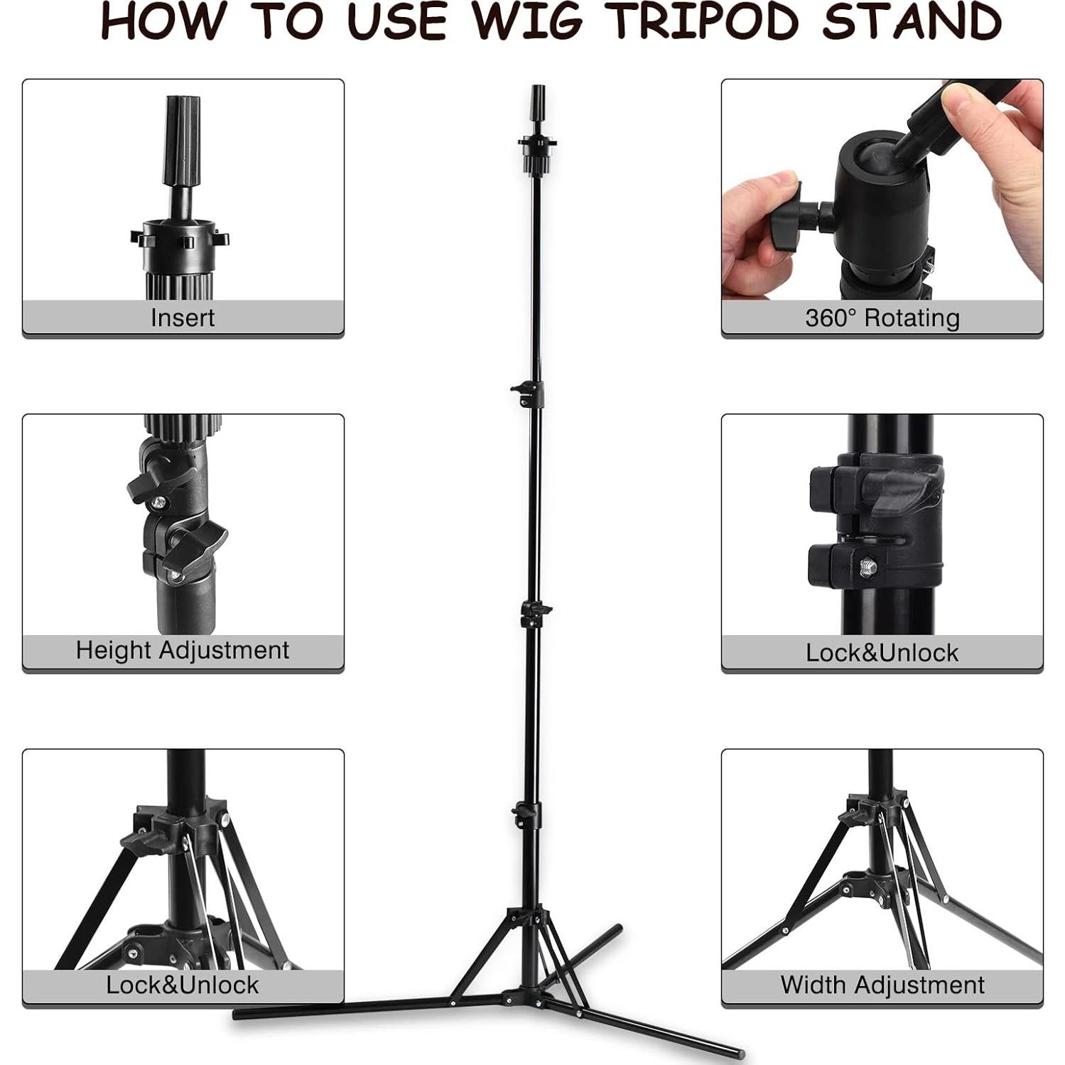 Soporte de Peluca Trípode Neverland 160 cm con Cabeza de Lona