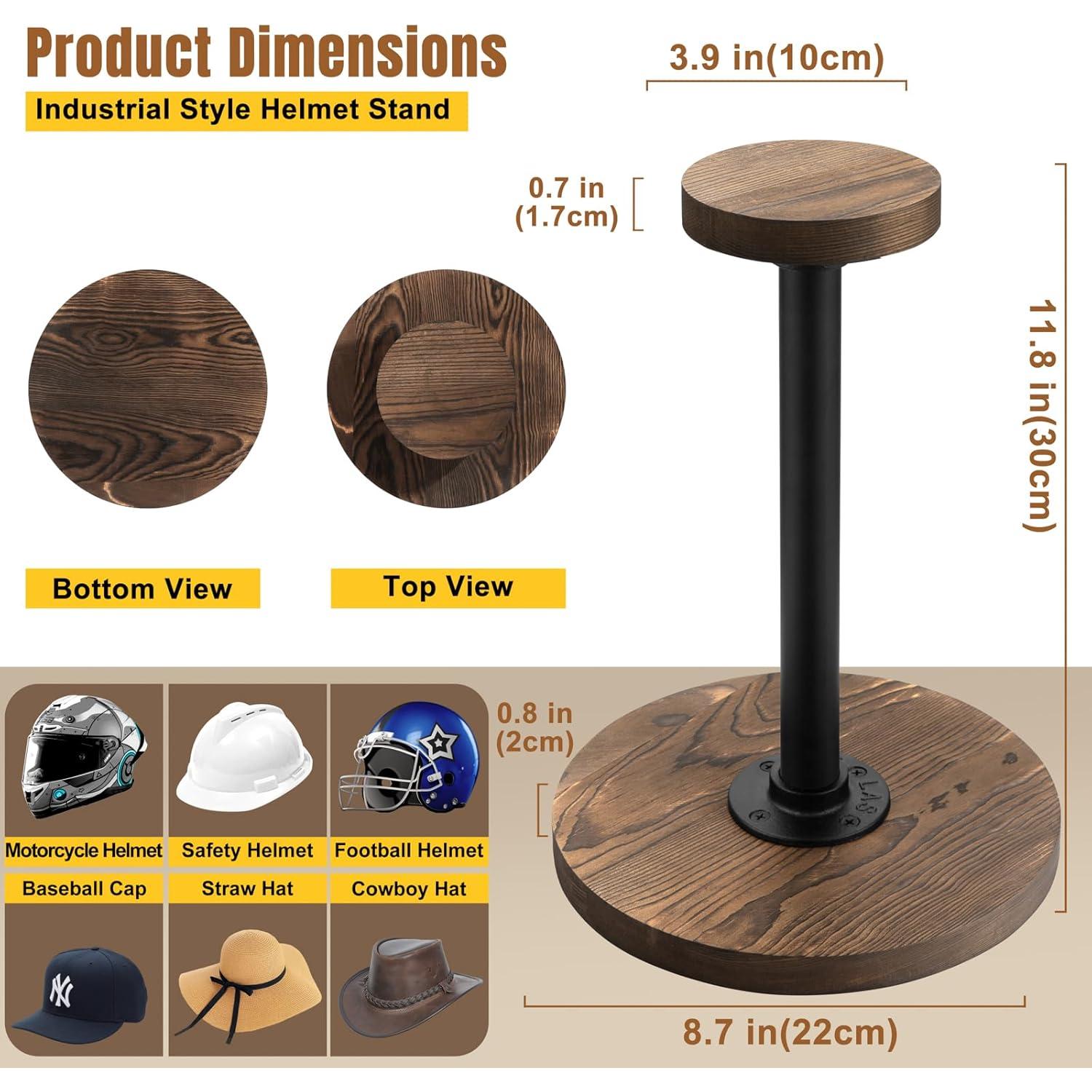 Soporte para Casco Motofans de Madera Rústica y Metal Negro