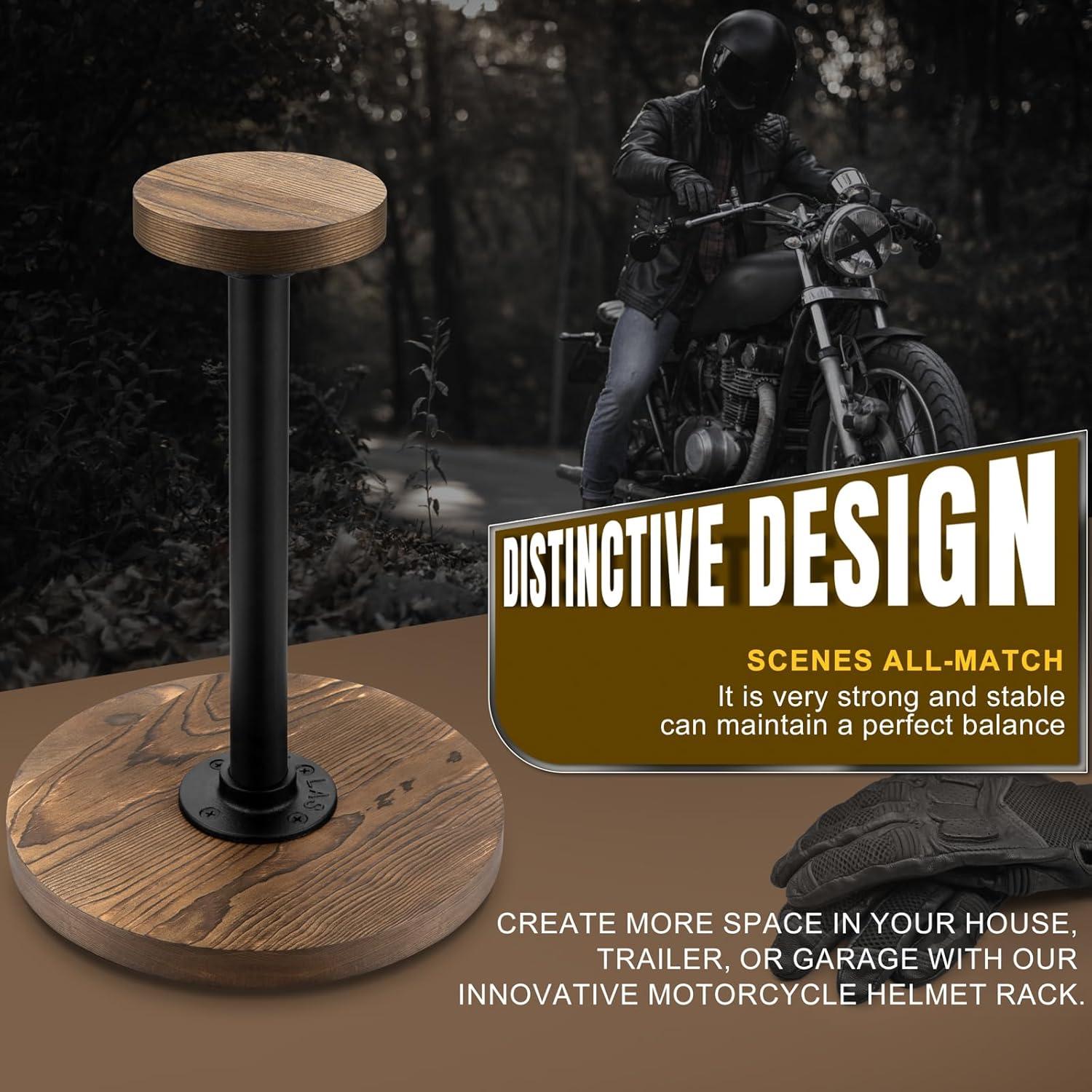 Soporte para Casco Motofans de Madera Rústica y Metal Negro