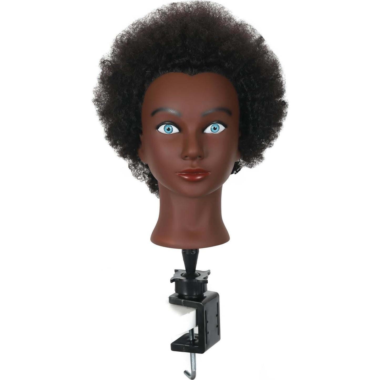 Cabeza de Maniquí de Cabello Humano con Soporte de Mesa Metal 12cm